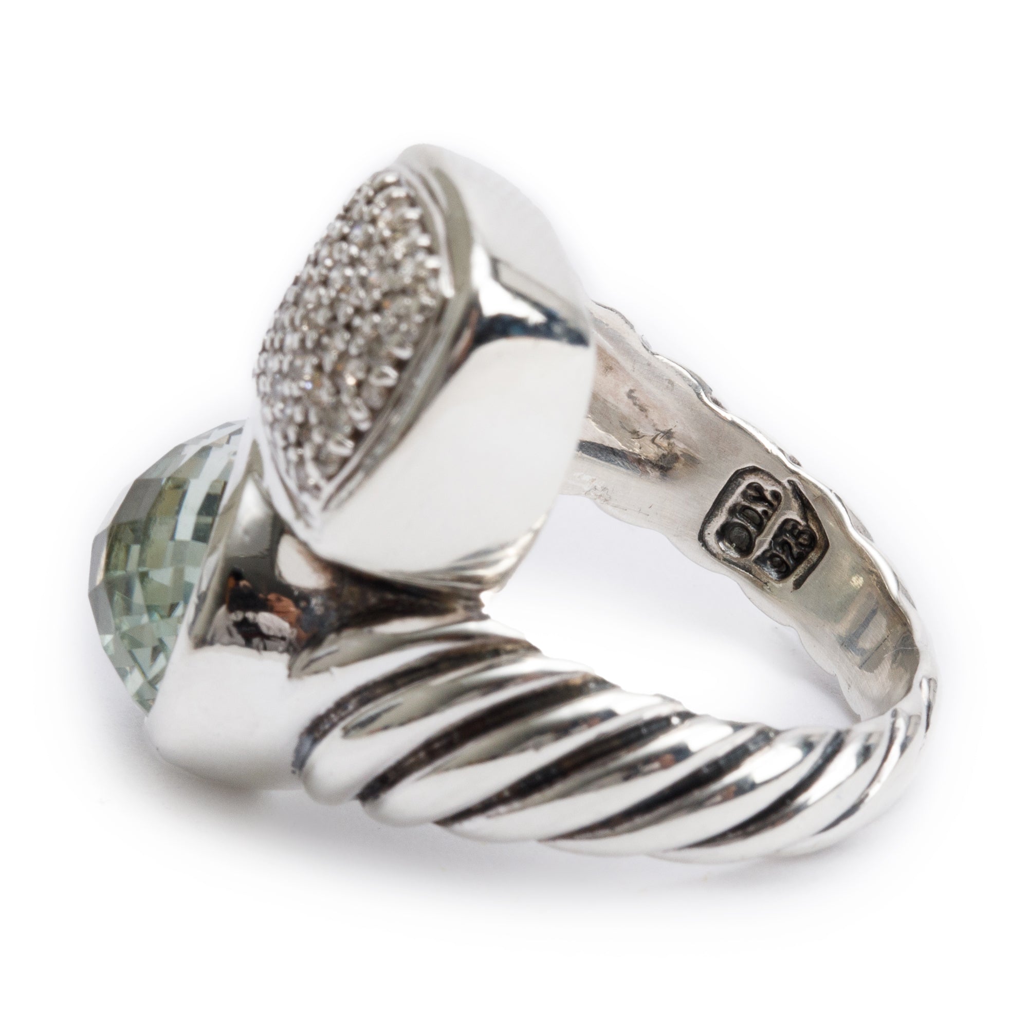 David Yurman Sterling Silver Prasiolite & Diamond Bypass Cable Ring, Size 6.25