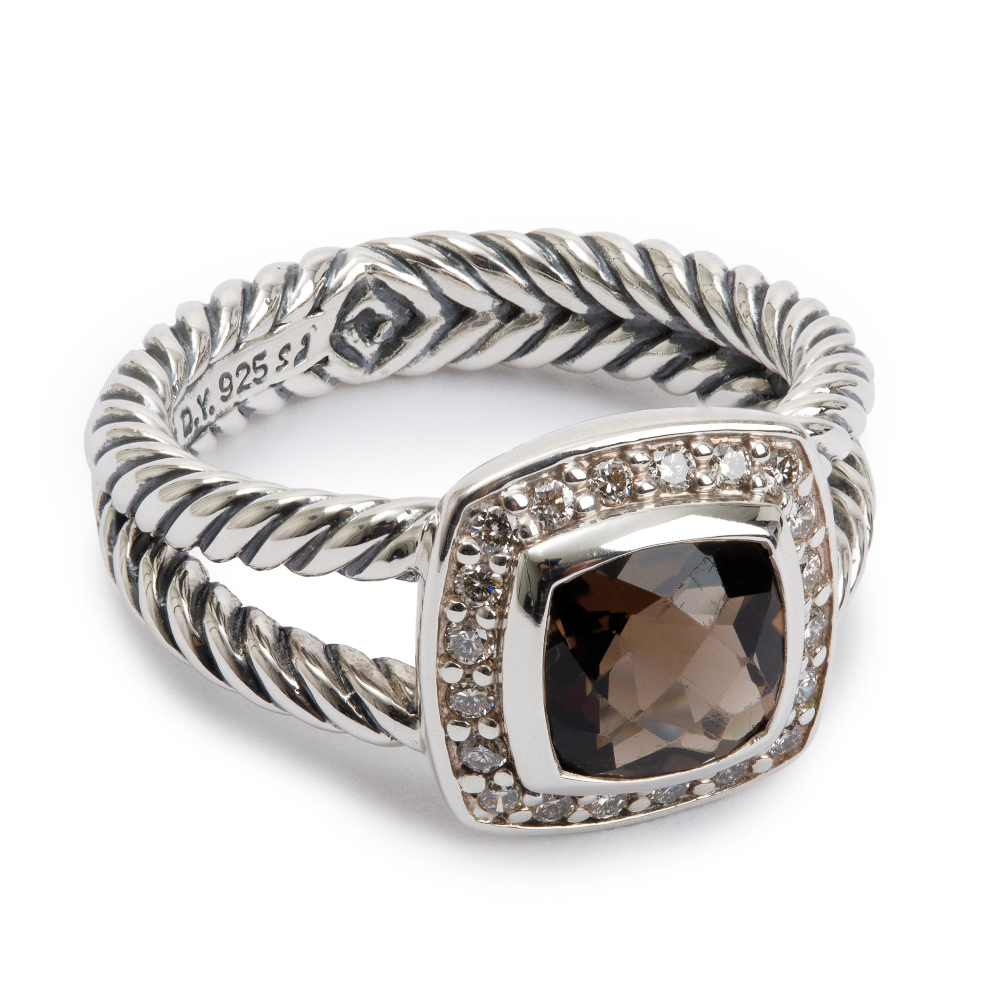 David Yurman Sterling Silver Smoky Quartz & Diamond Petite Albion Ring, Size 6.25