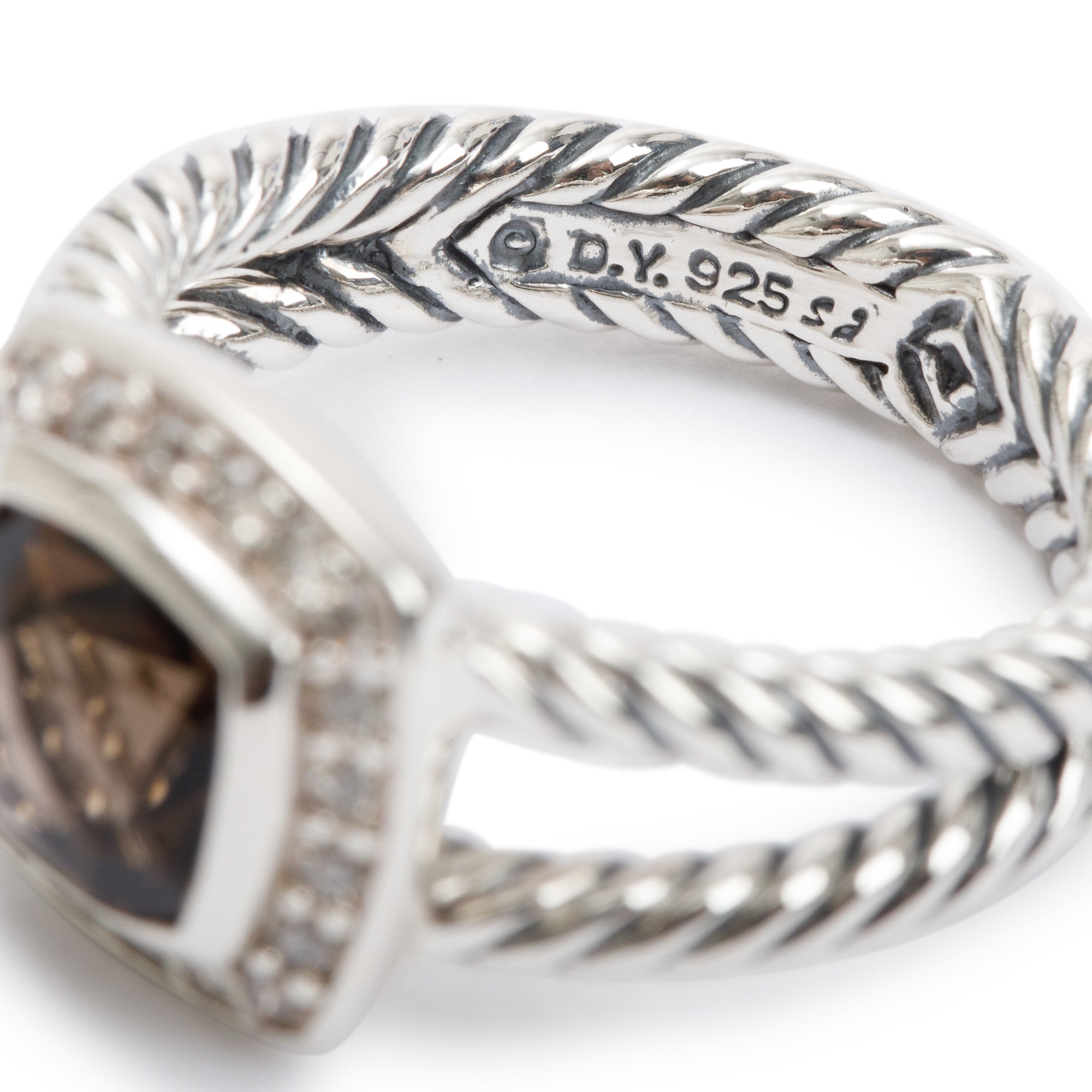 David Yurman Sterling Silver Smoky Quartz & Diamond Petite Albion Ring, Size 6.25