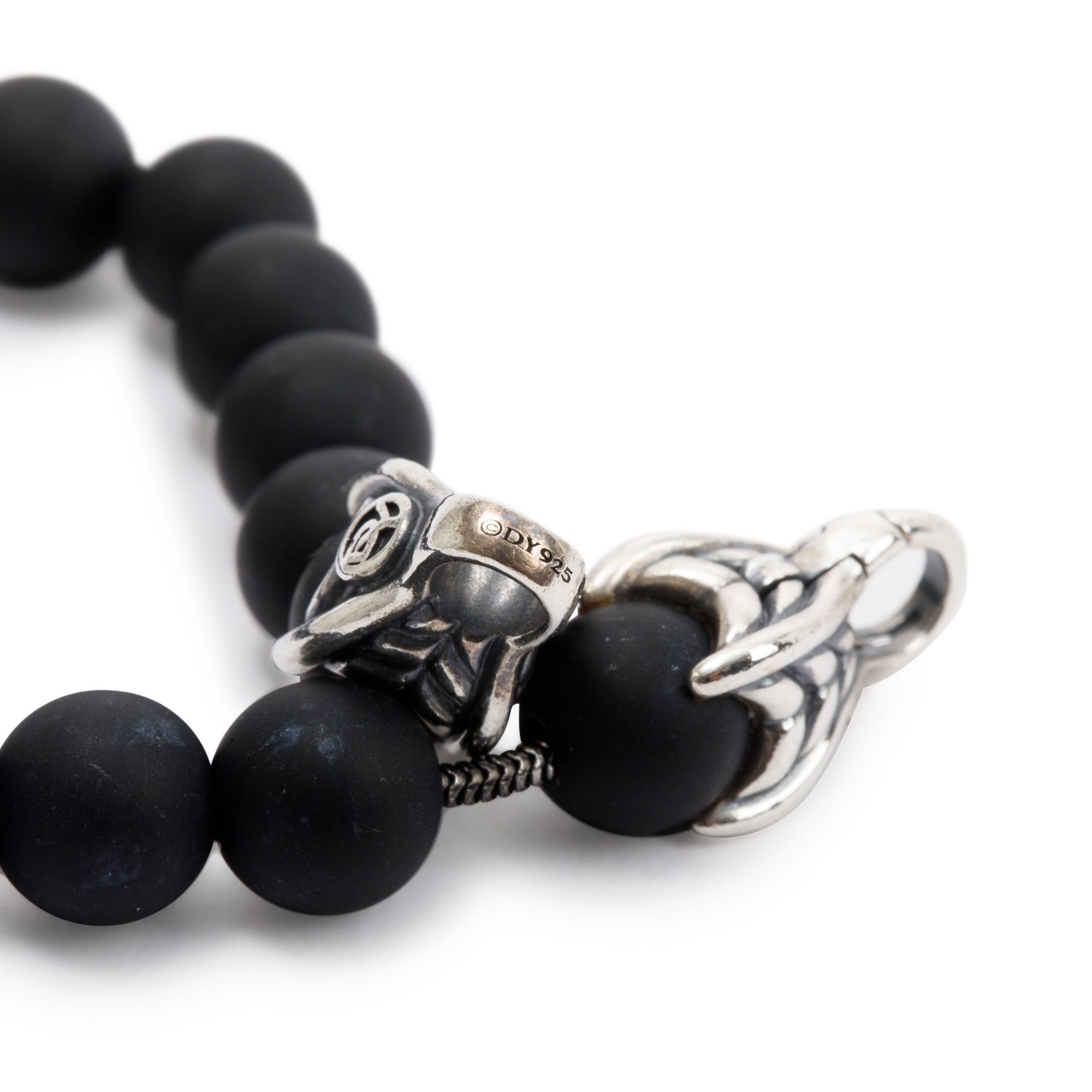 David Yurman Sterling Silver Spiritual 8 MM Beads Black Onyx Bracelet