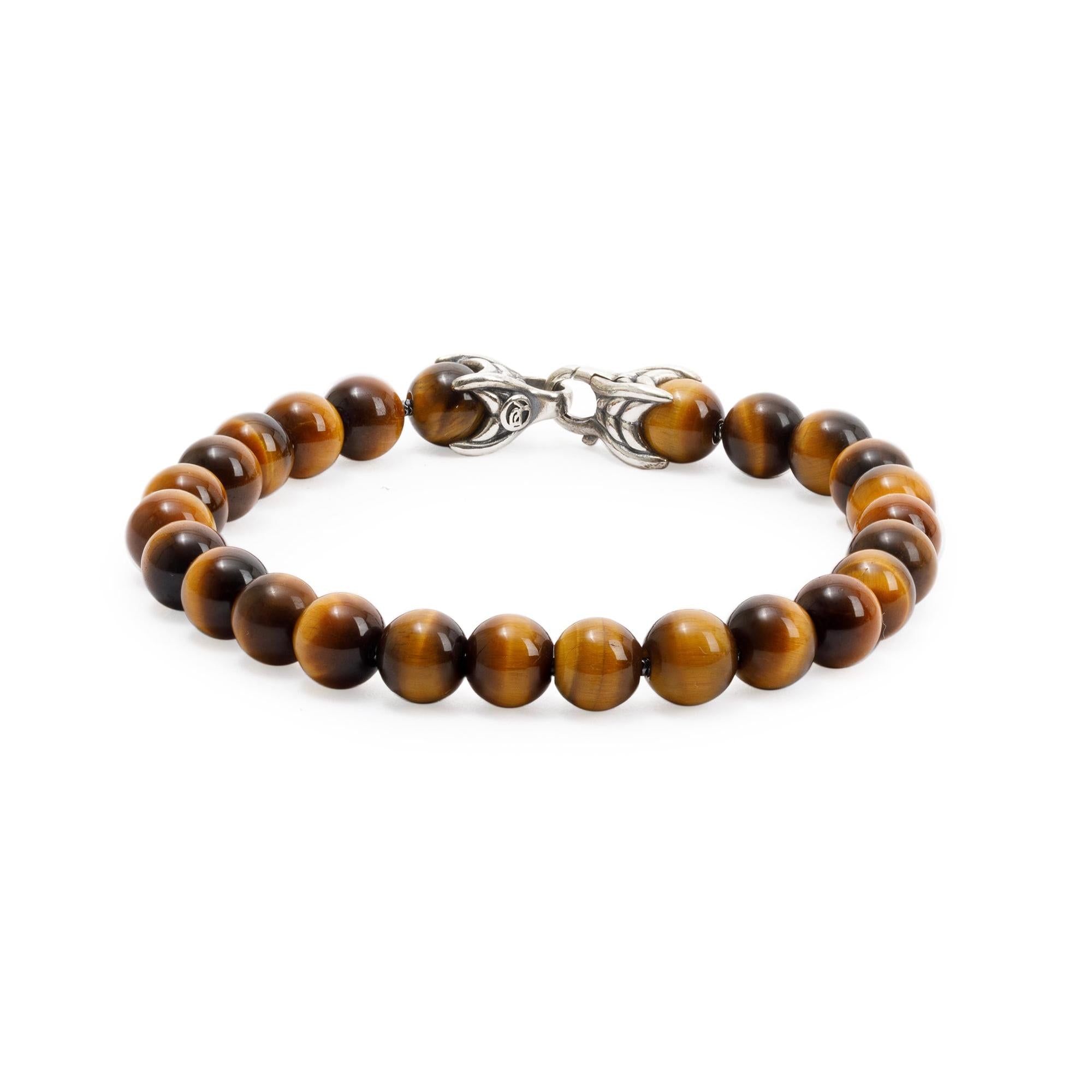 David Yurman Sterling Silver Spiritual 8 MM Beads Bracelet with Tiger's Eye