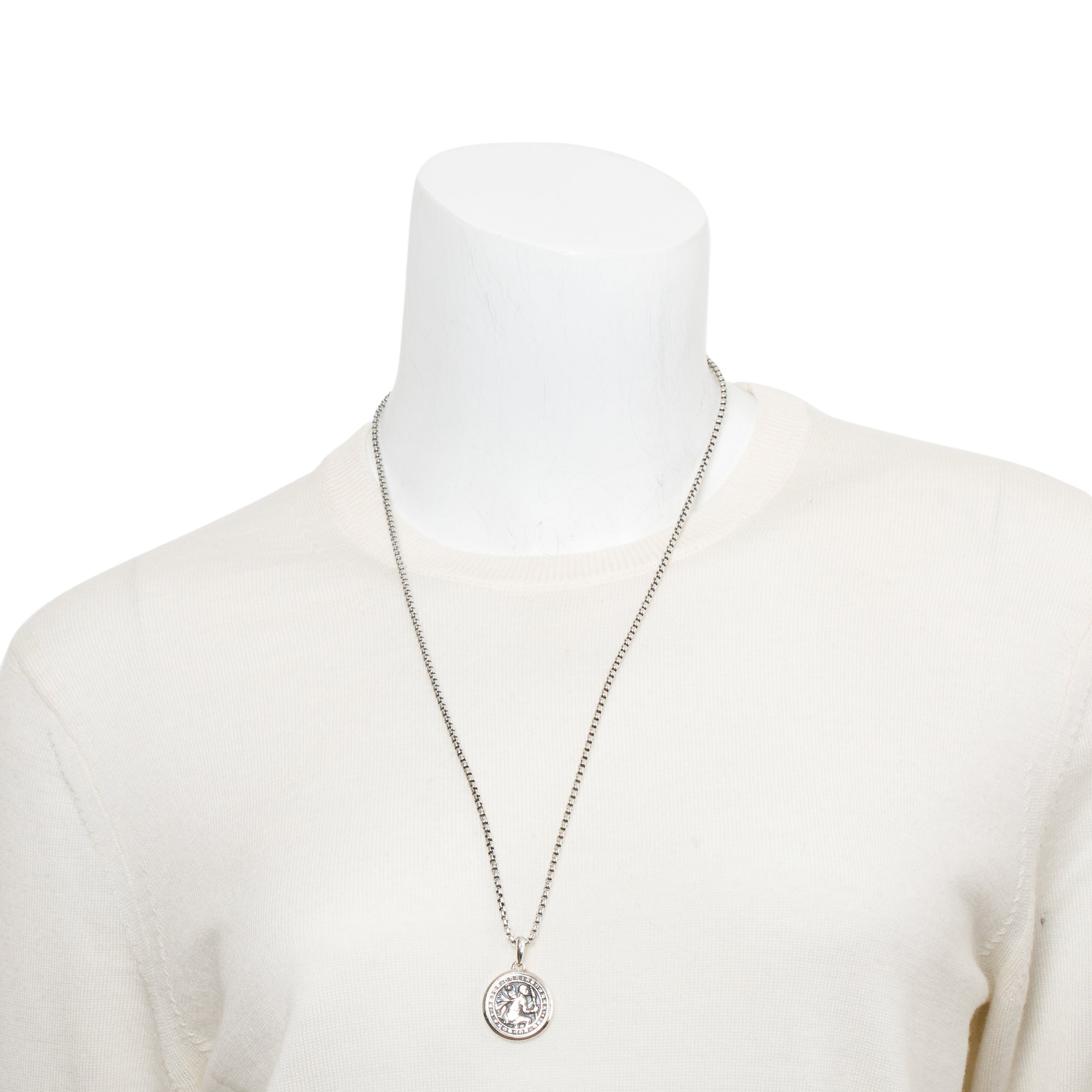 David Yurman Sterling Silver St. Christopher Amulet Pendant Necklace w/ Box