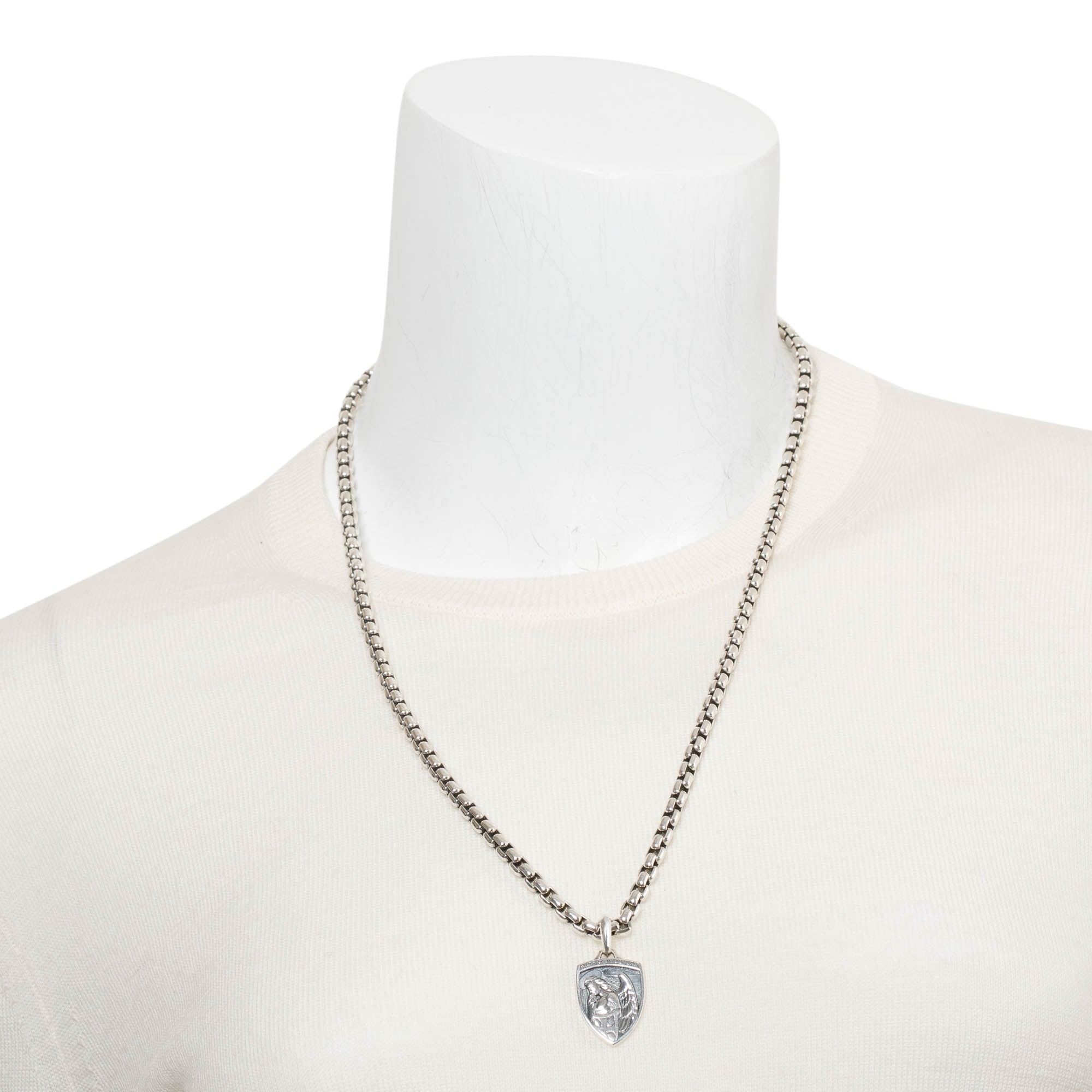 David Yurman Sterling Silver St. Michael Amulet On 4.8 MM Box Chain Necklace