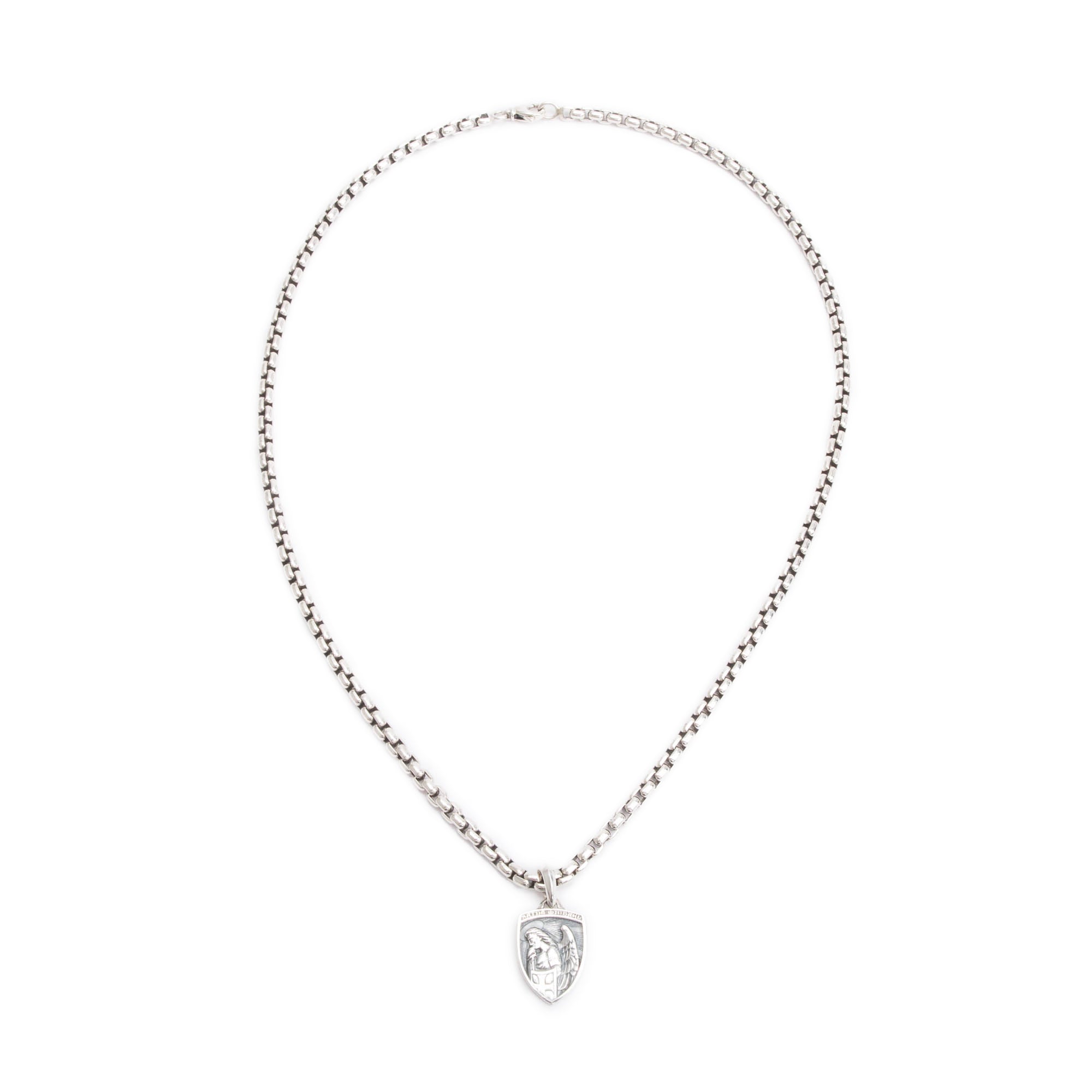 David Yurman Sterling Silver St. Michael Amulet On 4.8 MM Box Chain Necklace