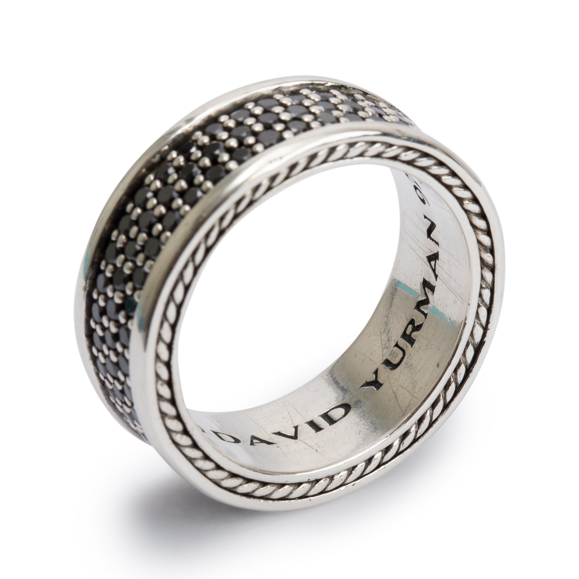 David Yurman Sterling Silver Streamline Three-Row Black Diamond Band Ring