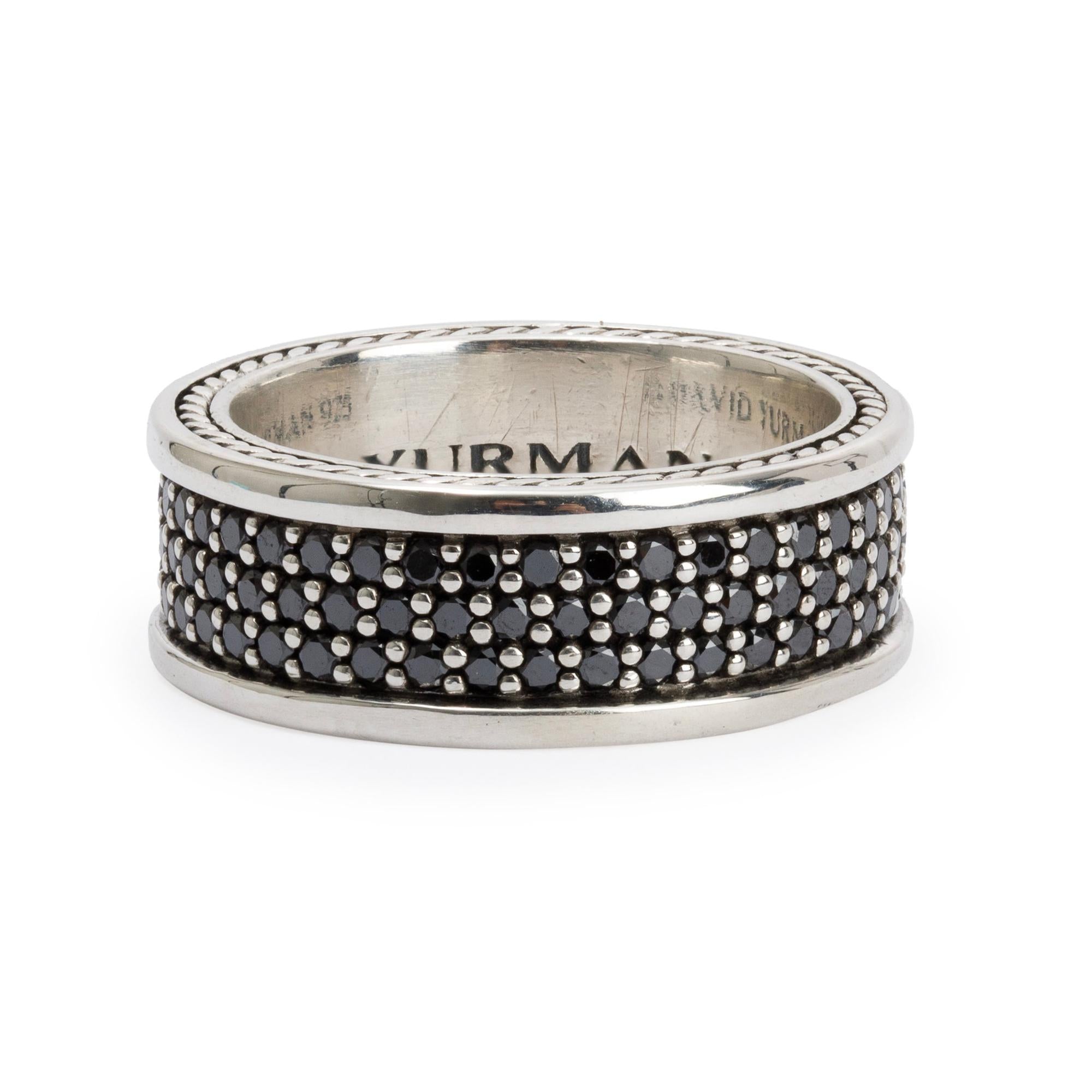 David Yurman Sterling Silver Streamline Three-Row Black Diamond Band Ring