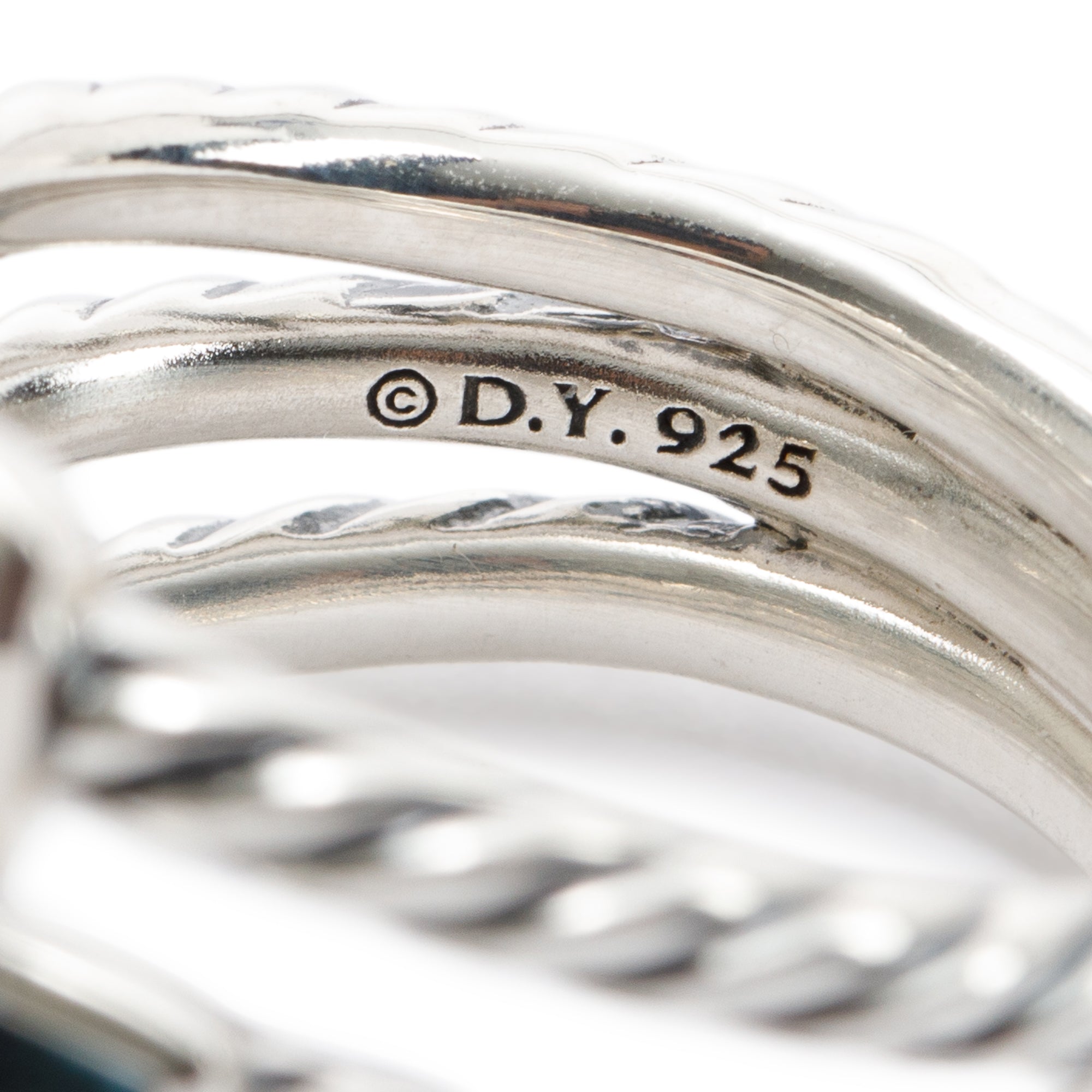 David Yurman Sterling Silver Three-Row Confetti Ring with Blue Topaz