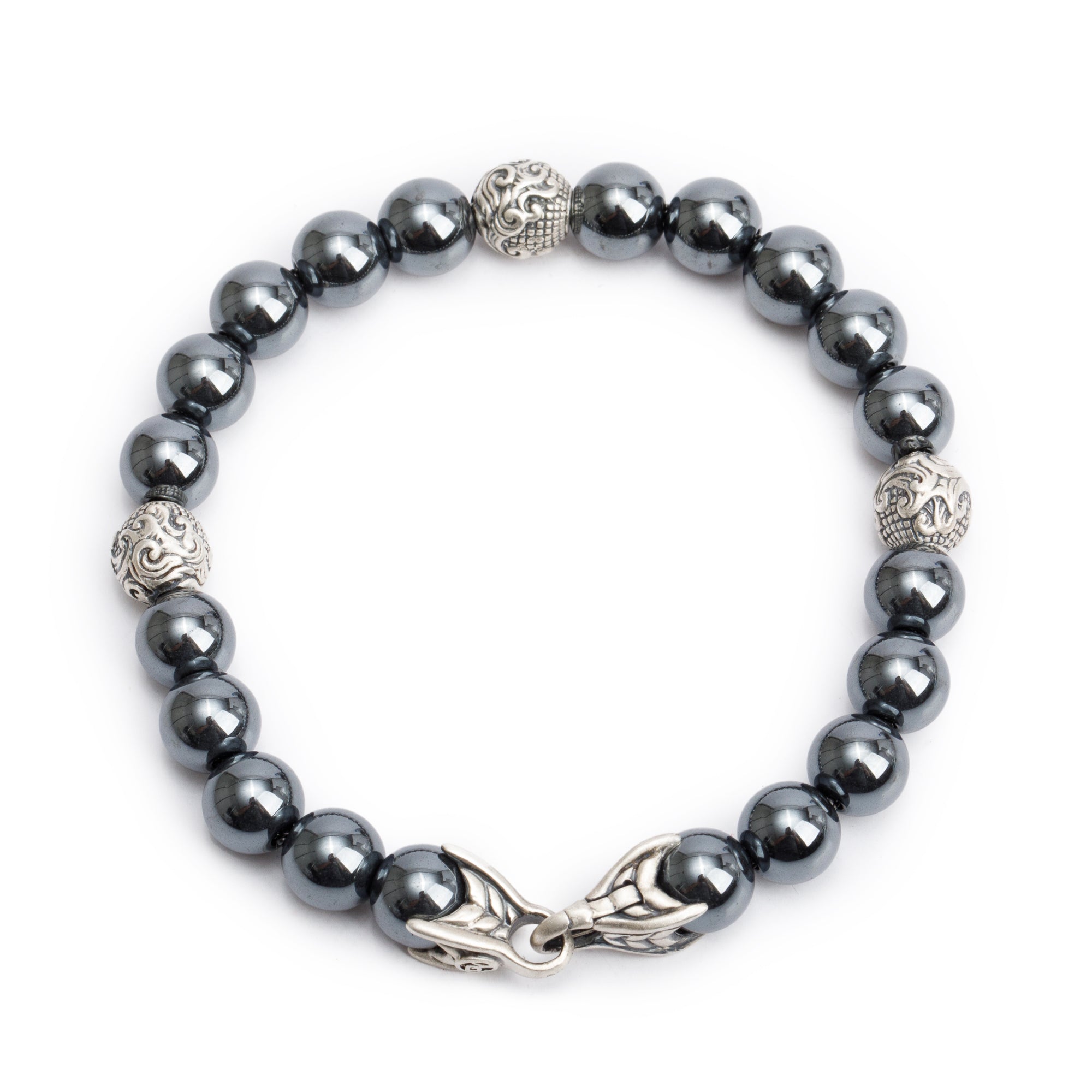 David Yurman Sterling Silver Waves Hematite 8 MM Bead Bracelet