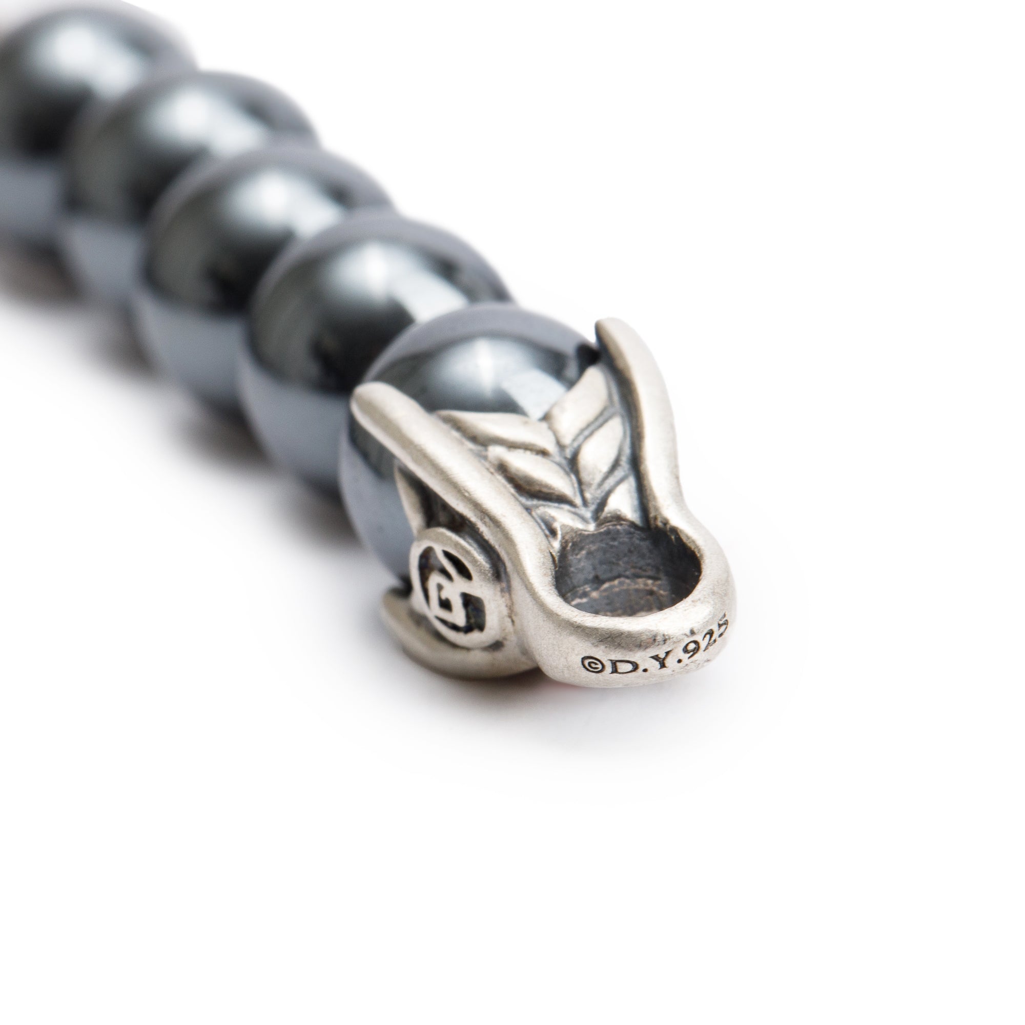 David Yurman Sterling Silver Waves Hematite 8 MM Bead Bracelet