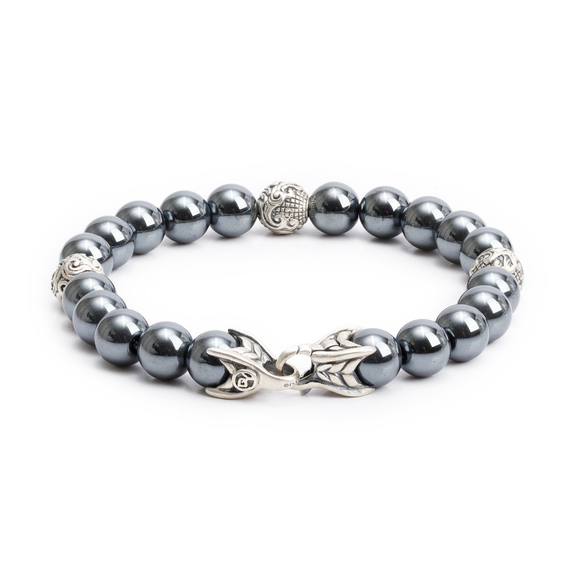 David Yurman Sterling Silver Waves Hematite 8 MM Bead Bracelet