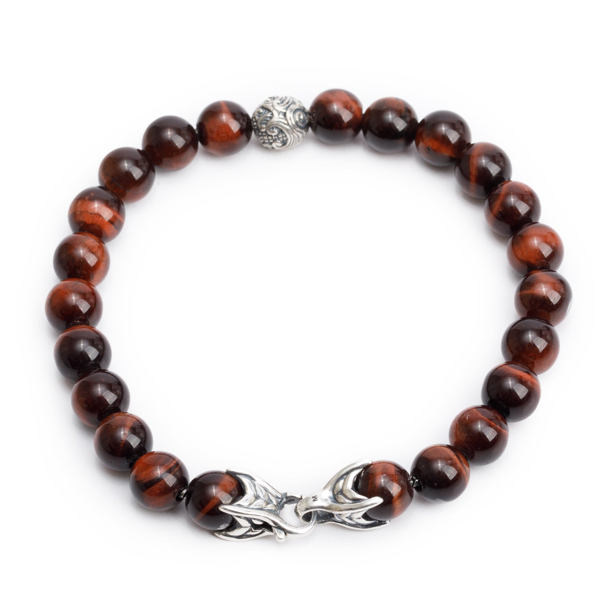 David Yurman Sterling Silver Waves Red Tiger's Eye 8 MM Bead Bracelet