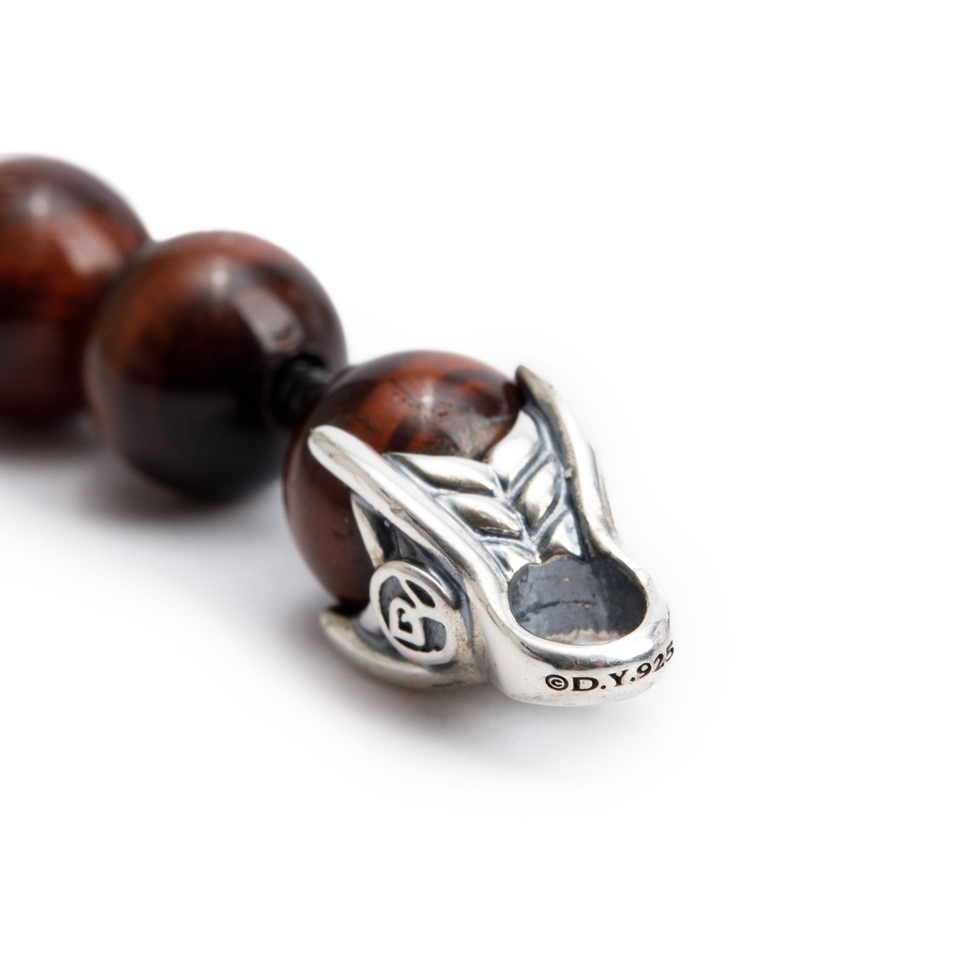 David Yurman Sterling Silver Waves Red Tiger's Eye 8 MM Bead Bracelet