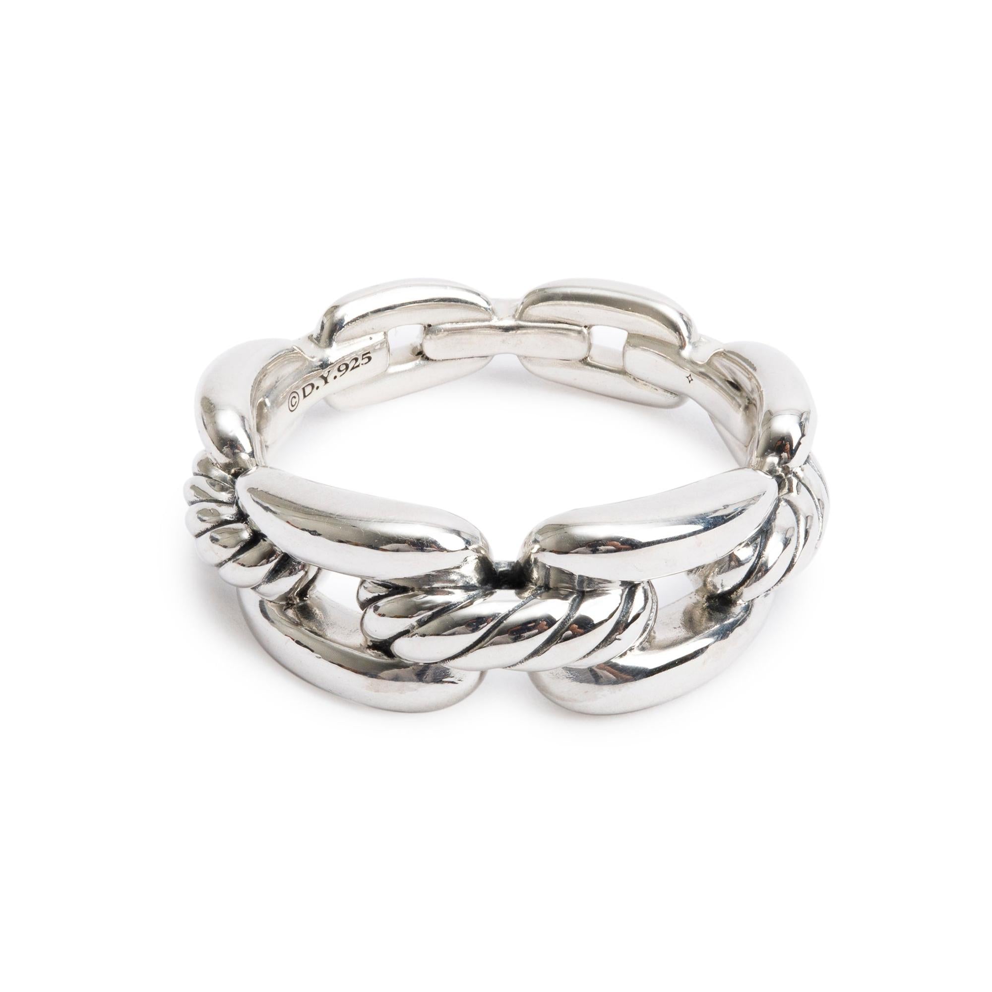 David Yurman Sterling Silver Wellesley Link Band Ring, Size 7 w/ Box