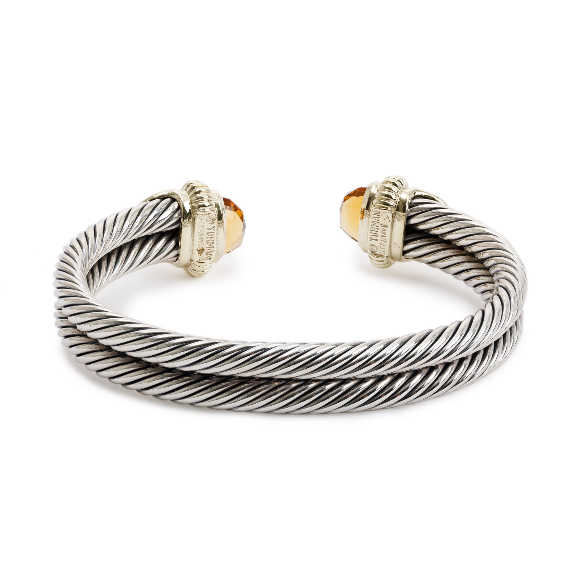 David Yurman Two-Tone Citrine & Peridot Double Cable Cuff Bracelet