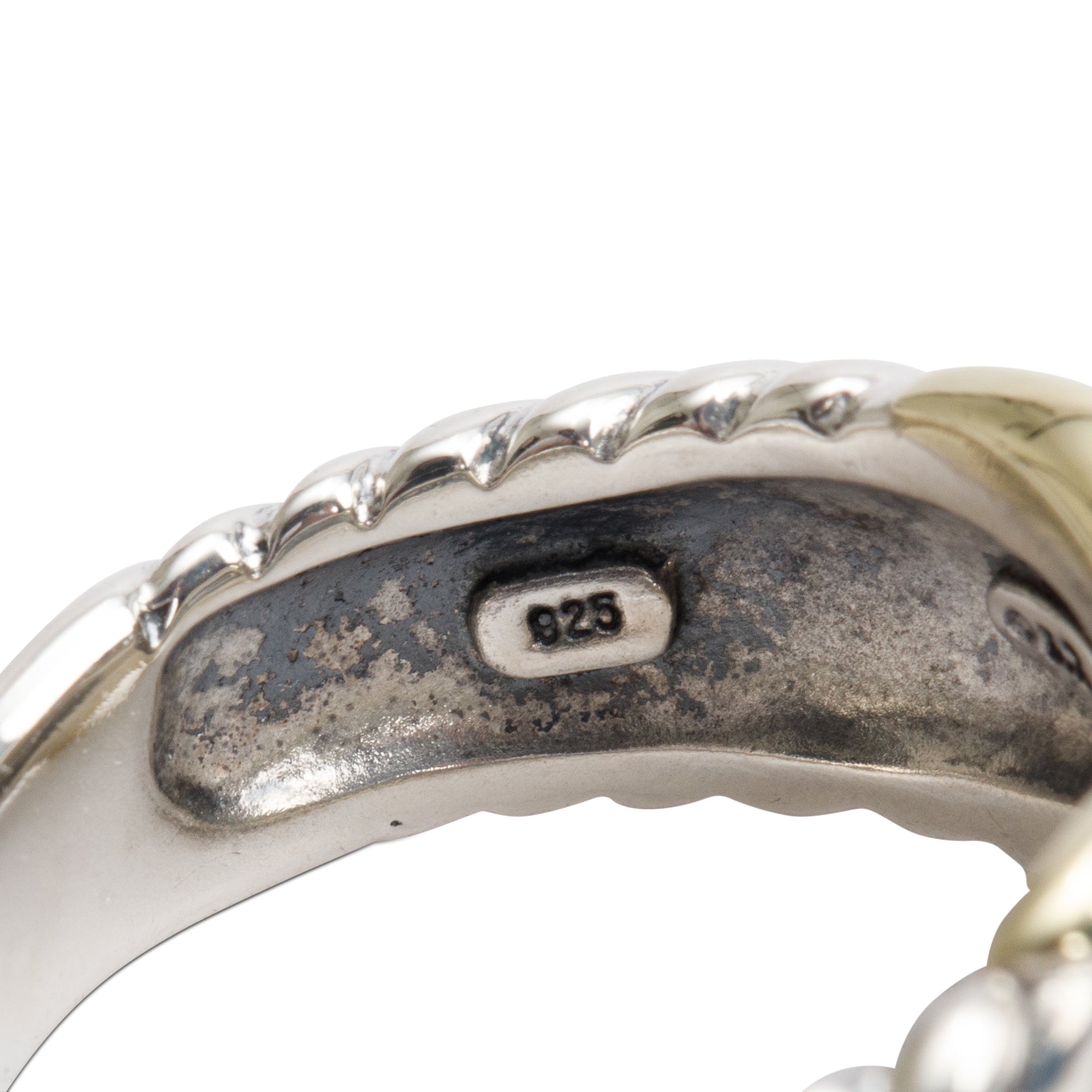 David Yurman Vintage Sterling Silver & 14k Yellow Signature X Cable Ring, Size 7