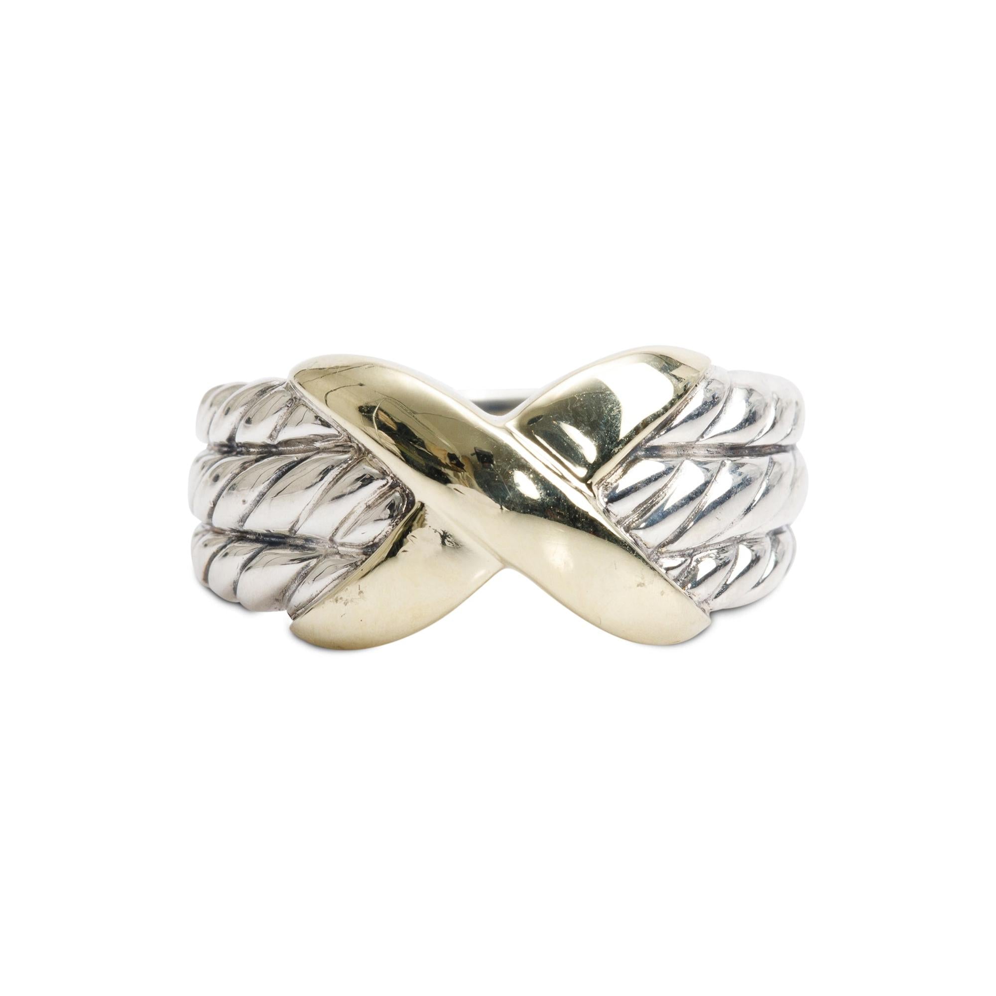 David Yurman Vintage Sterling Silver & 14k Yellow Signature X Cable Ring, Size 7