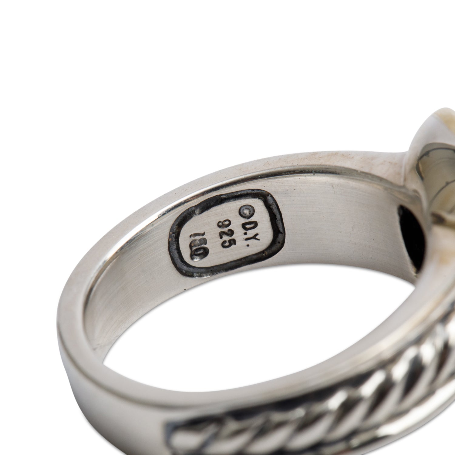 David Yurman Vintage Sterling Silver & 18k Yellow Gold Diamond Cable Cocktail Ring, Size 7