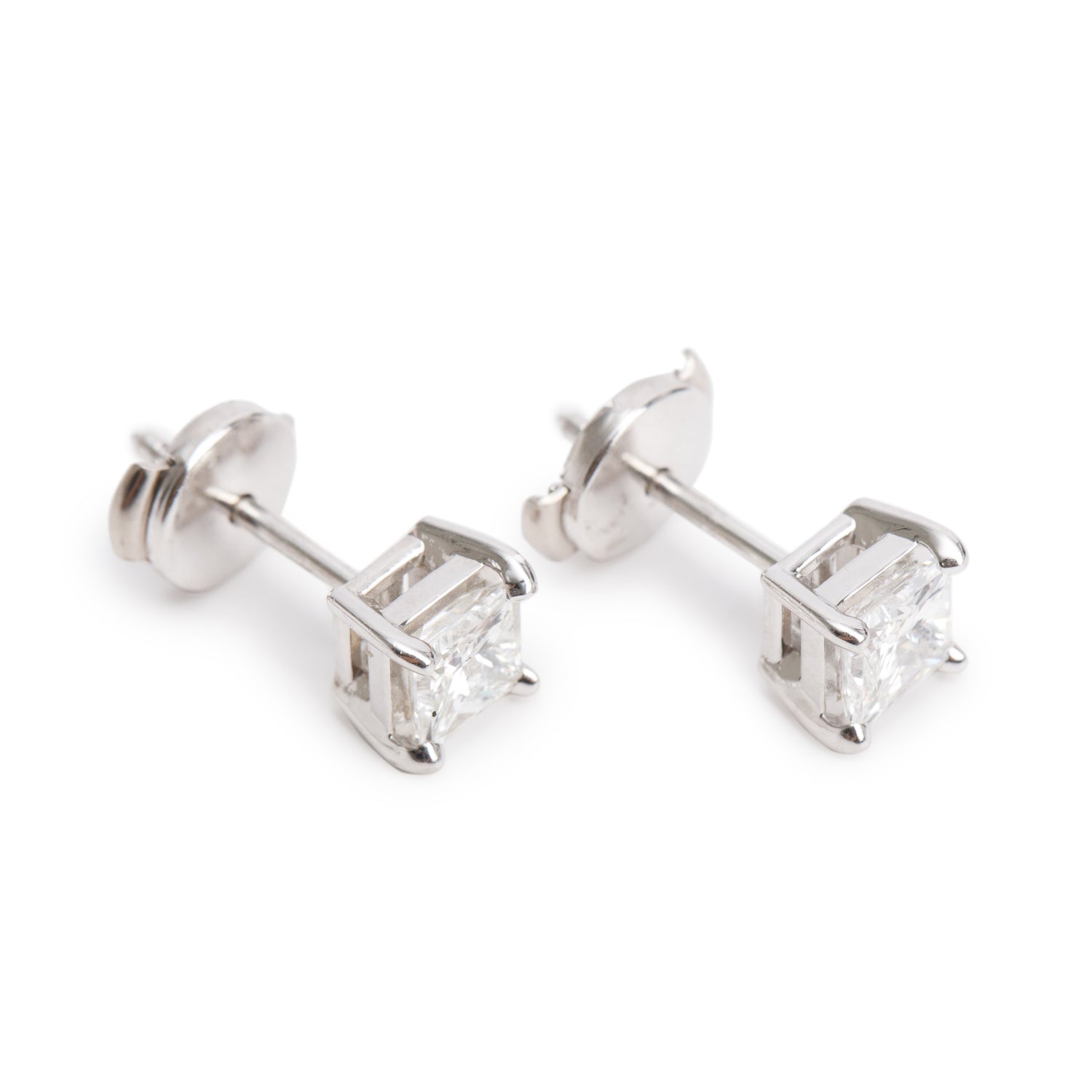 14k White Gold 1.07 tcw. Princess Cut Diamond Stud Earrings
