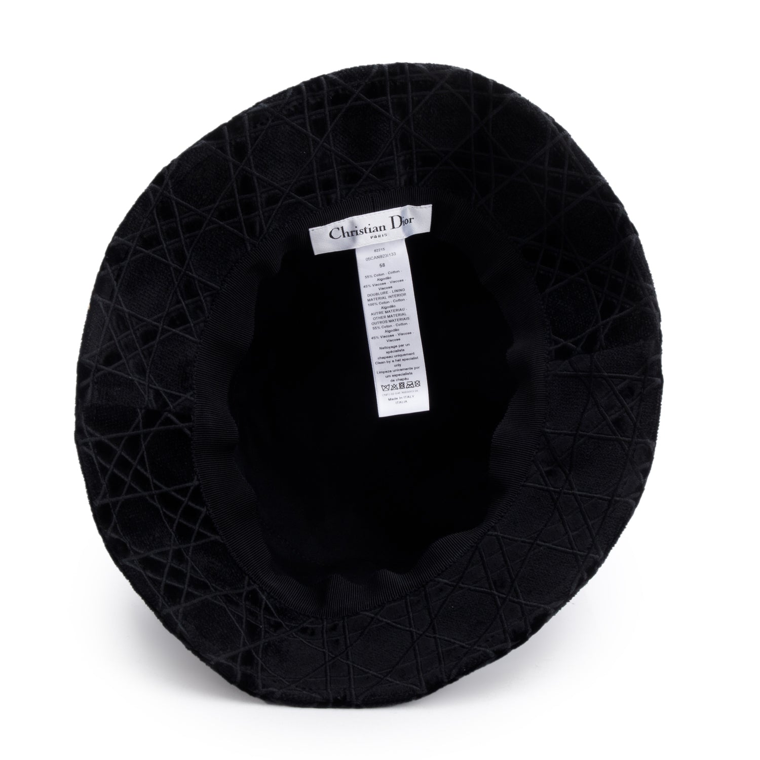 Christian Dior Black Velvet Cannage Bucket Hat, Size 58