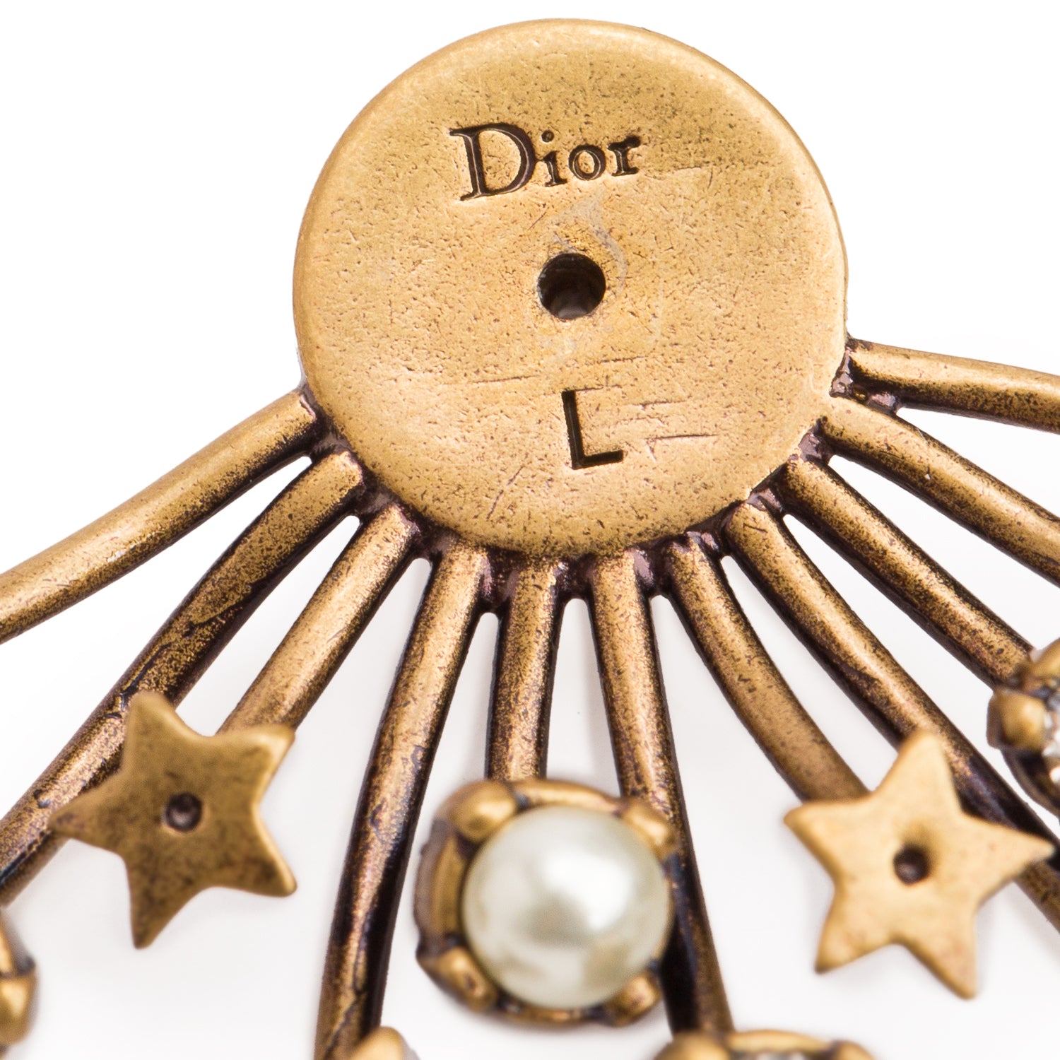 Christian Dior Gold Plated Faux Pearl Crystal Star Drop Earrings