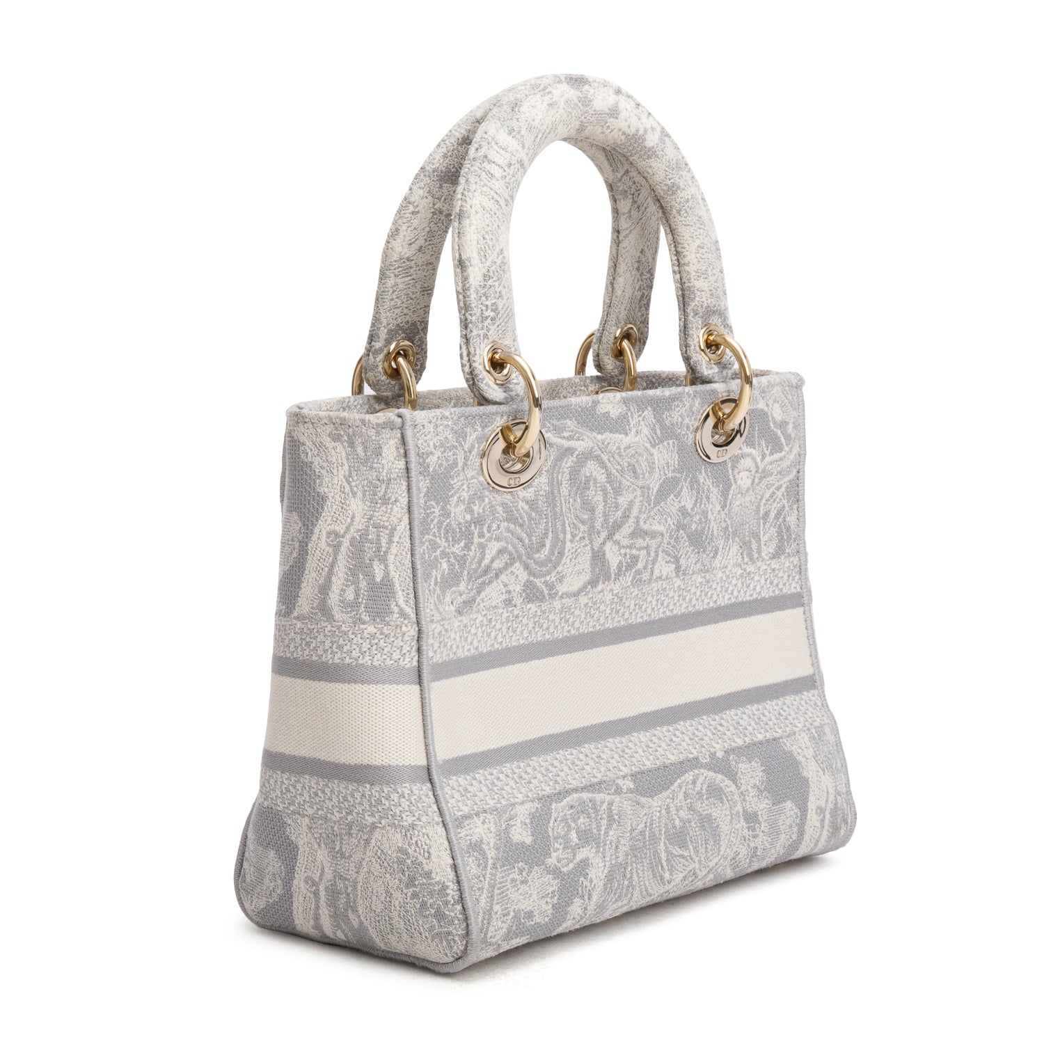 Christian Dior 2021 Grey Canvas Toile de Jouy Embroidered Medium Lady D-Lite w/ Strap