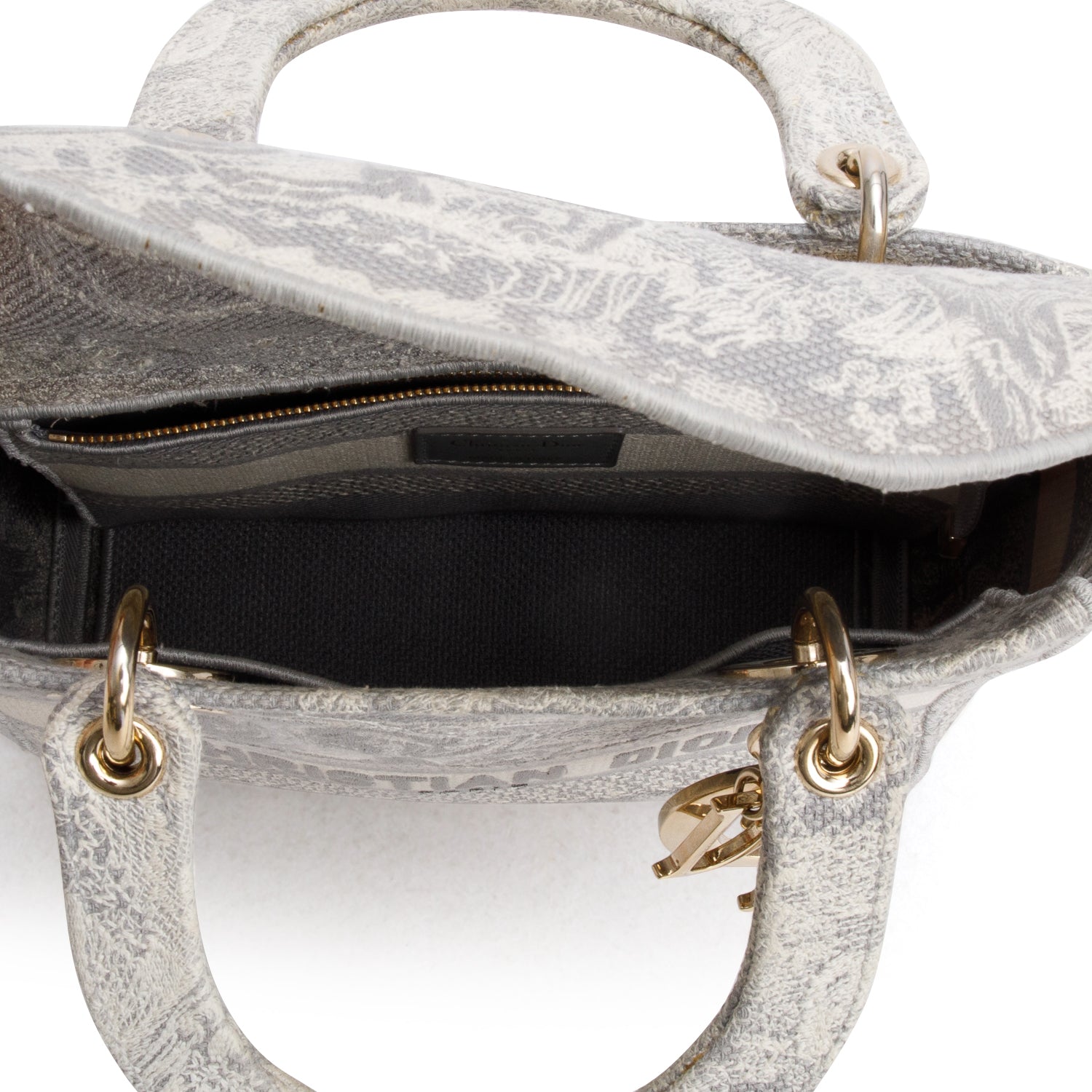 Christian Dior 2021 Grey Canvas Toile de Jouy Embroidered Medium Lady D-Lite w/ Strap