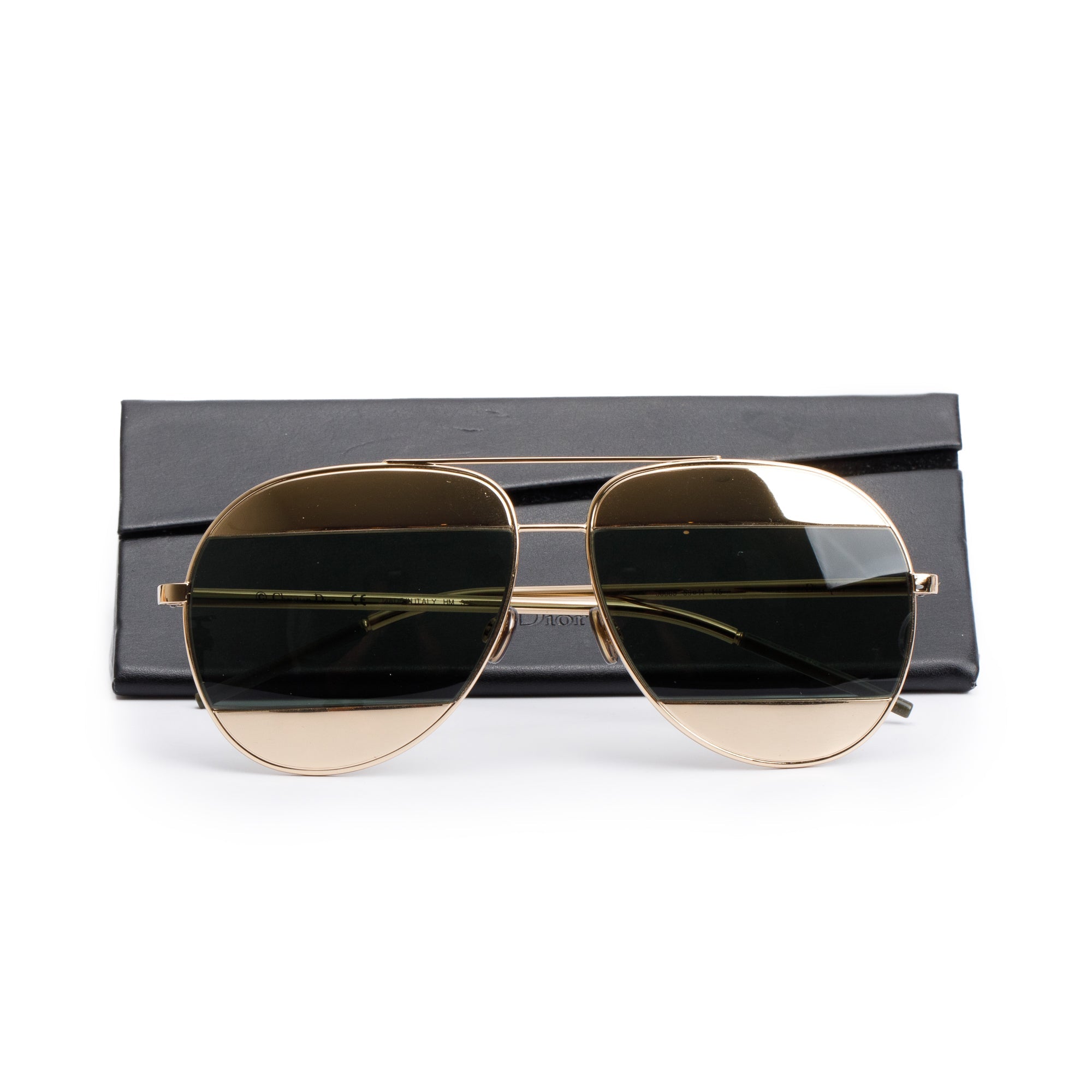Dior Gold-Tone Metal Frame DiorSplit 1 Aviator Sunglasses w/ Case