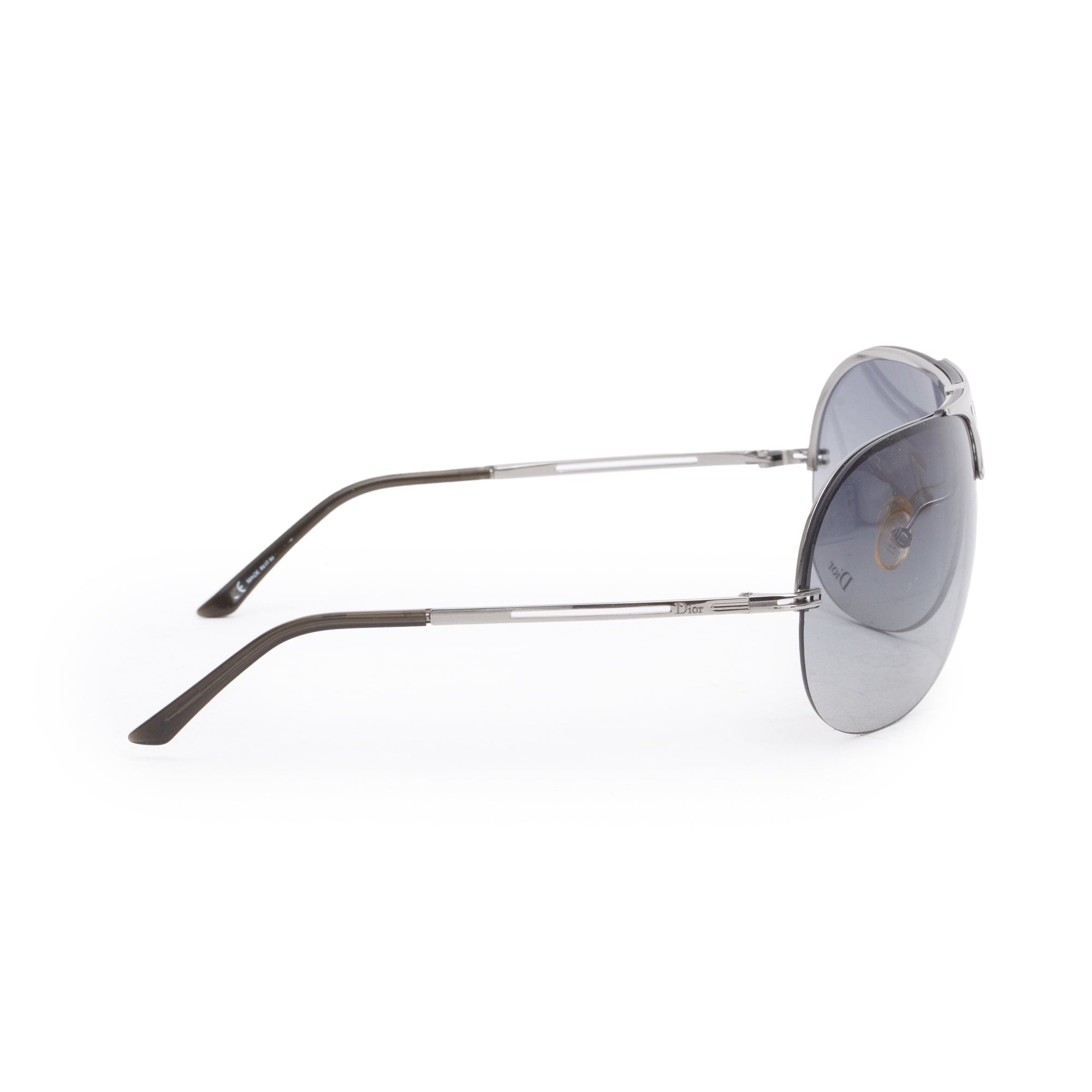 Dior Ruthenium Metal Frame Crystal Aviator Shield Sunglasses w/ Box & Case