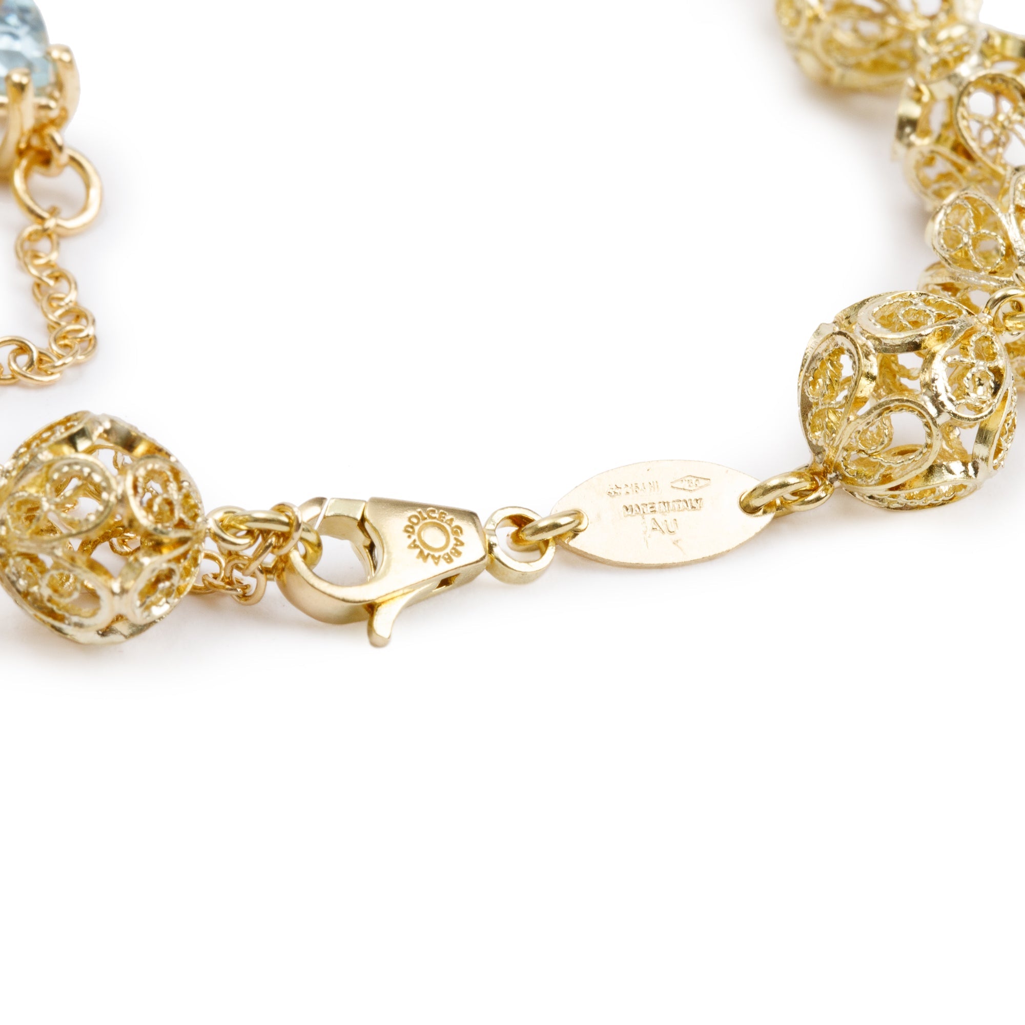 Dolce & Gabbana 18k Yellow Gold Filigree Multicolor Stone Pizzo Necklace w/ Box