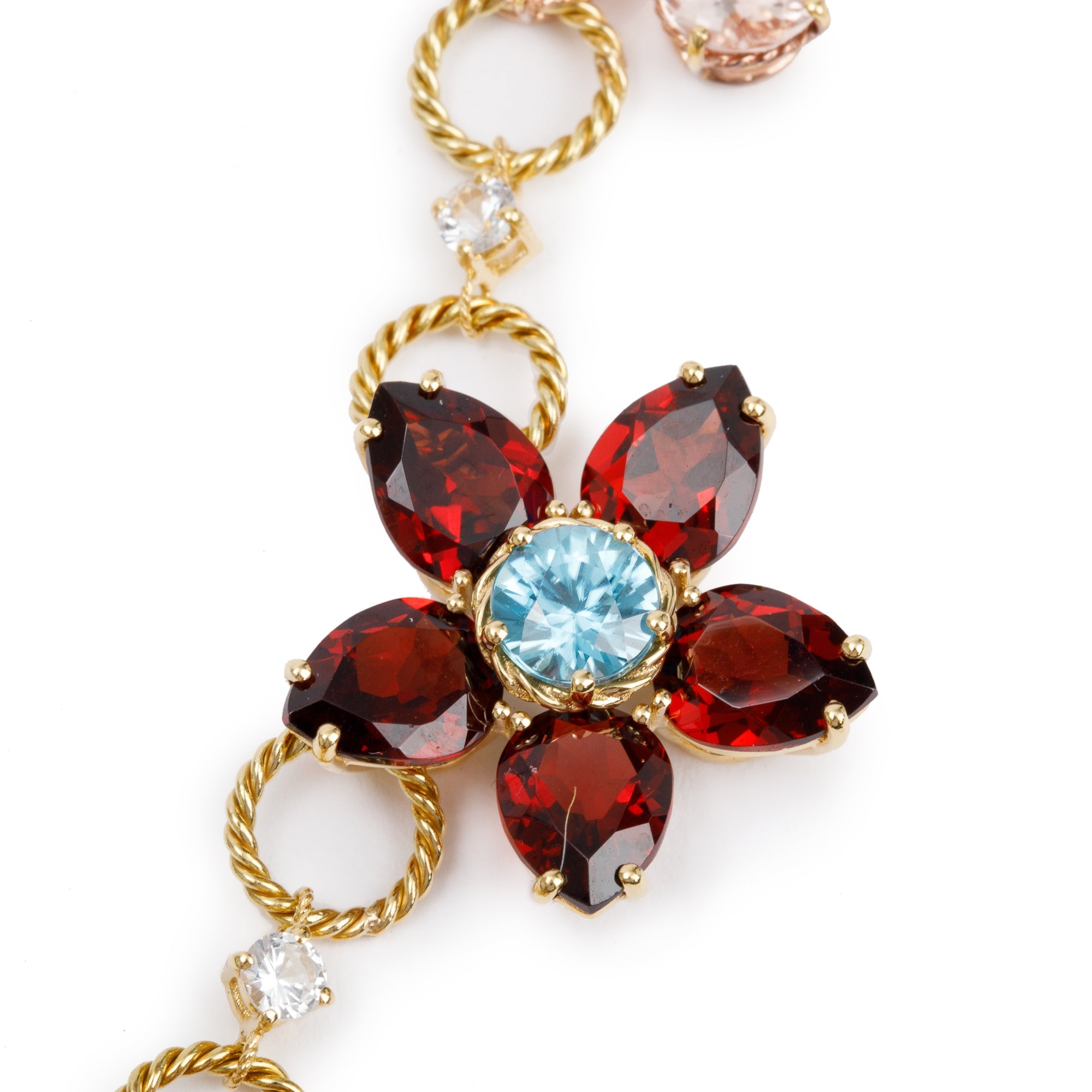 Dolce & Gabbana 18k Yellow Gold Multicolor Stone Floral Necklace w/ Box