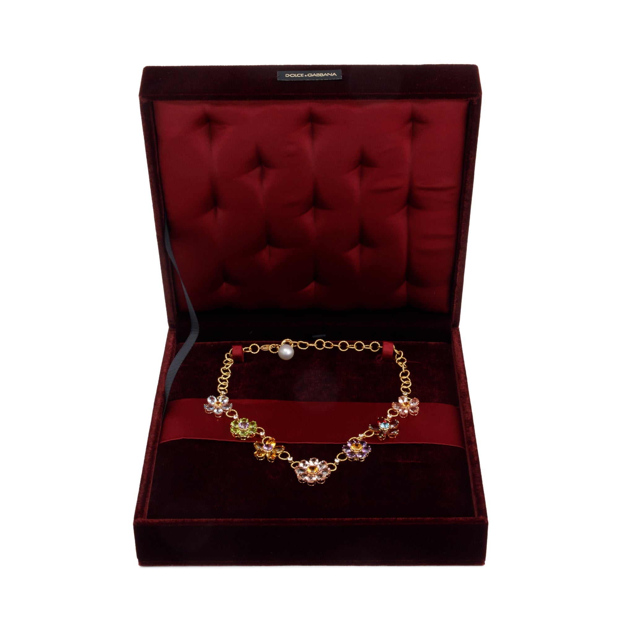 Dolce & Gabbana 18k Yellow Gold Multicolor Stone Floral Necklace w/ Box