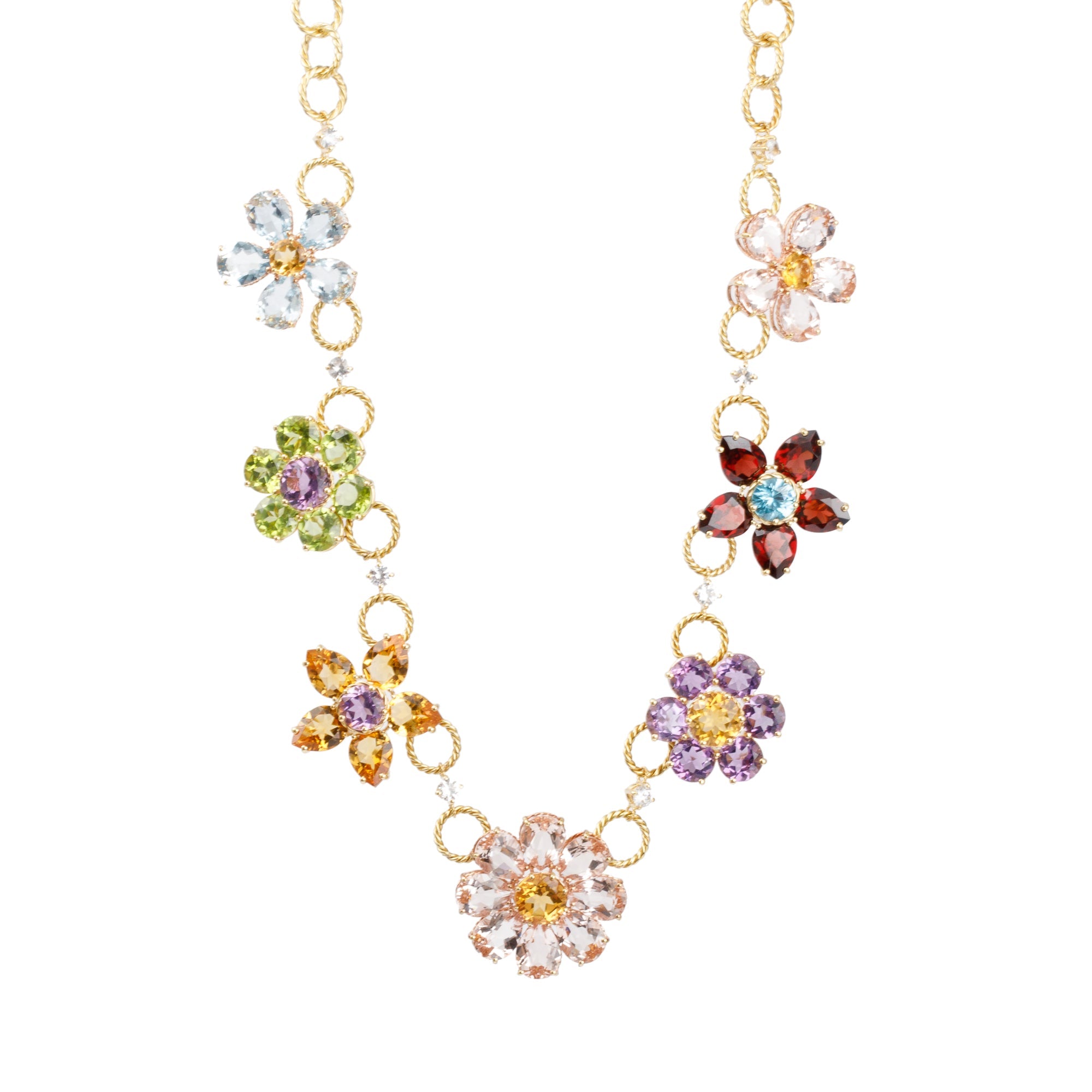 Dolce & Gabbana 18k Yellow Gold Multicolor Stone Floral Necklace w/ Box