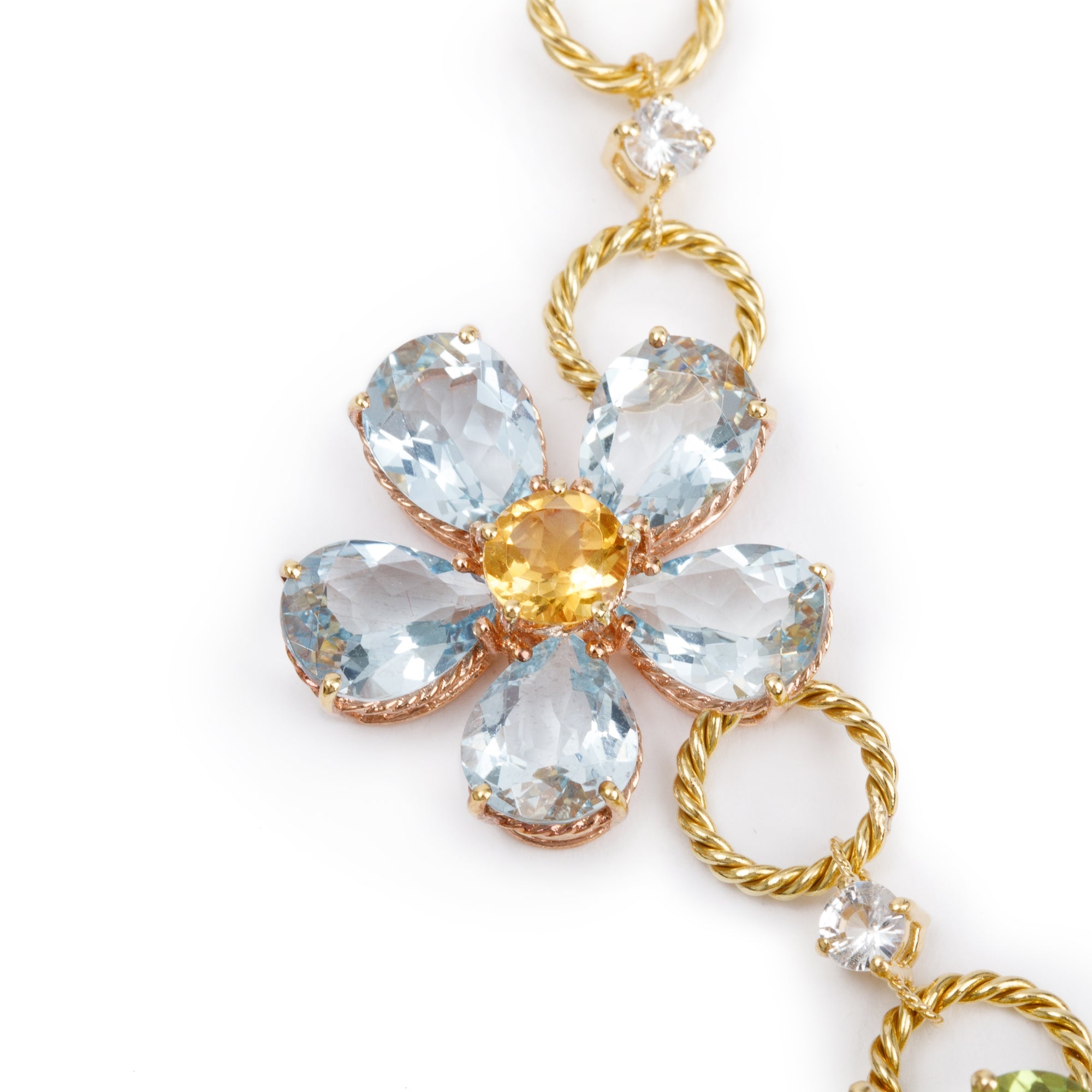 Dolce & Gabbana 18k Yellow Gold Multicolor Stone Floral Necklace w/ Box