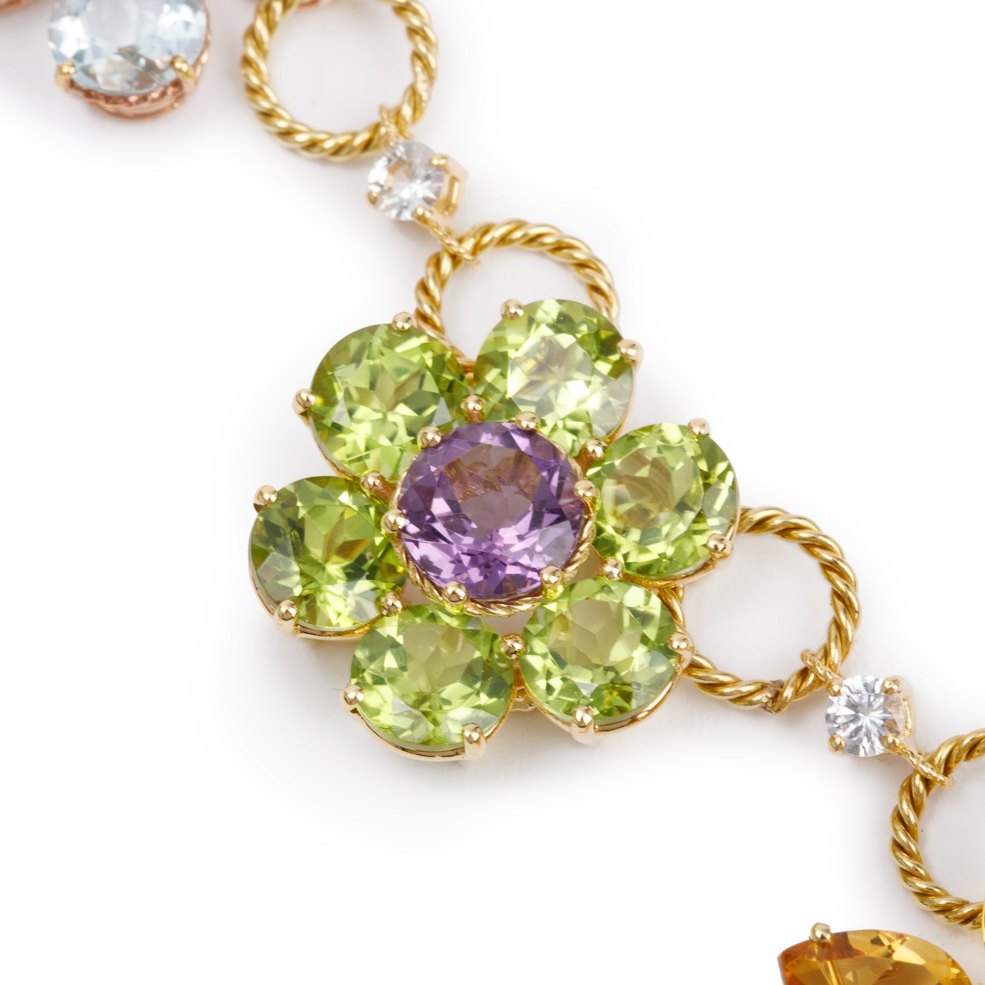 Dolce & Gabbana 18k Yellow Gold Multicolor Stone Floral Necklace w/ Box