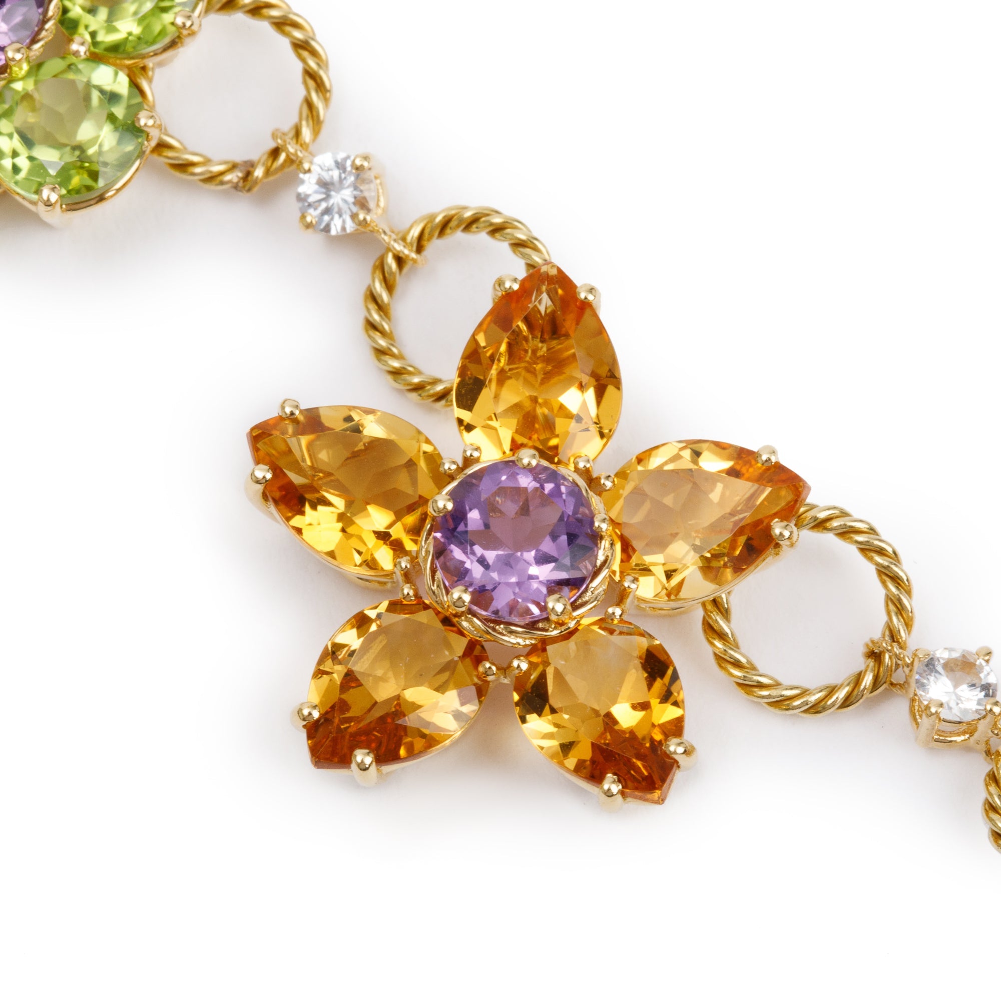 Dolce & Gabbana 18k Yellow Gold Multicolor Stone Floral Necklace w/ Box