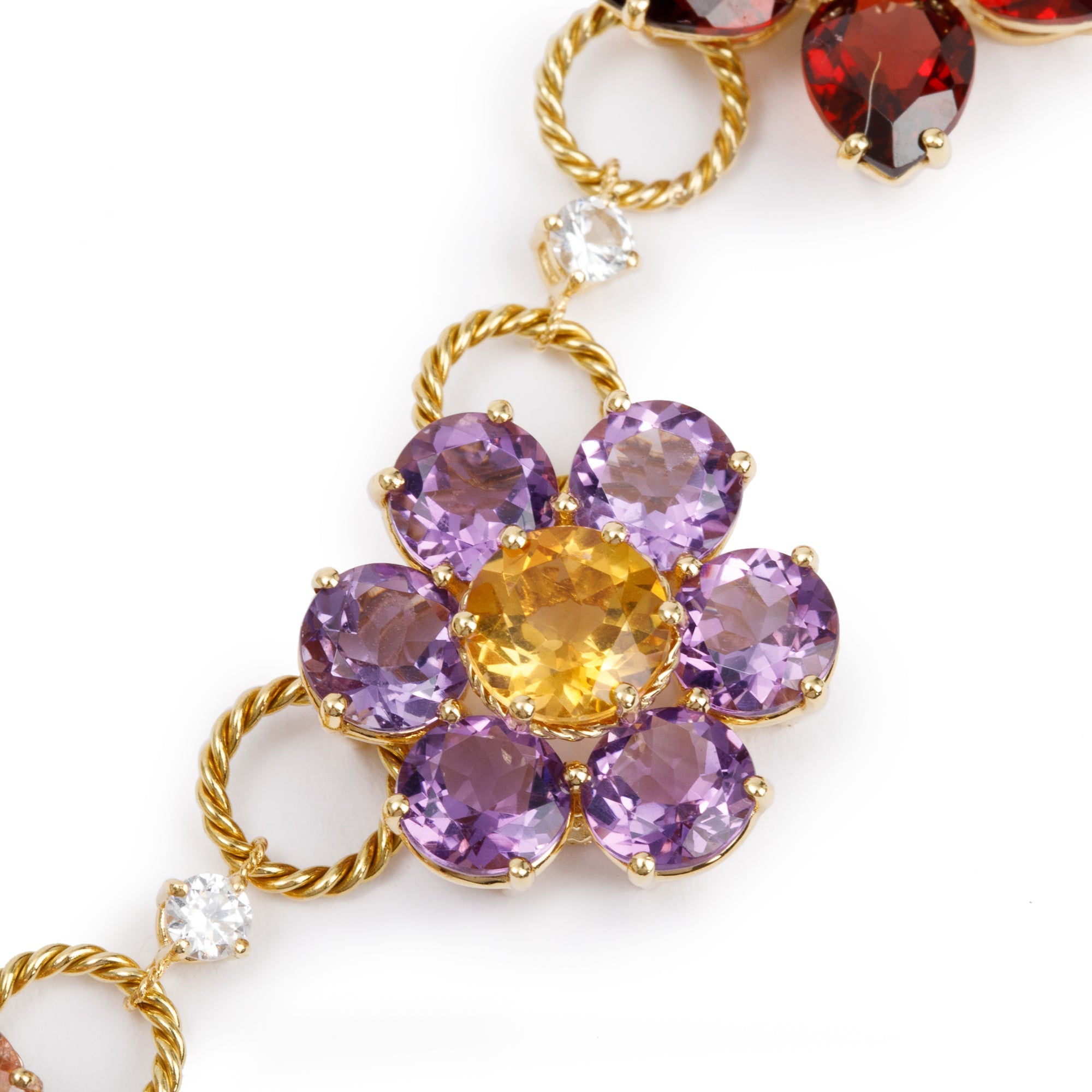 Dolce & Gabbana 18k Yellow Gold Multicolor Stone Floral Necklace w/ Box