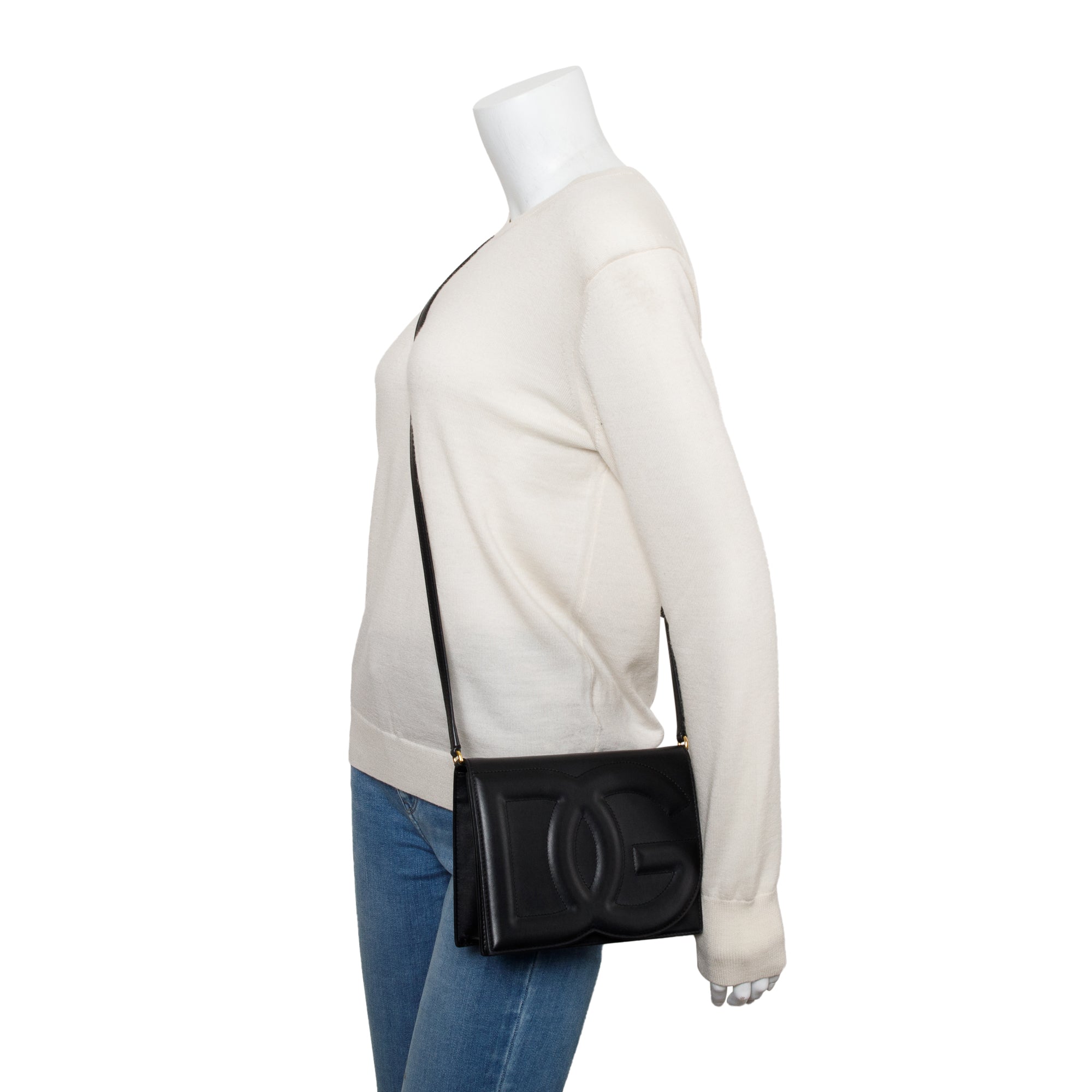 Dolce & Gabbana Black Calfskin Leather DG Logo Crossbody Bag