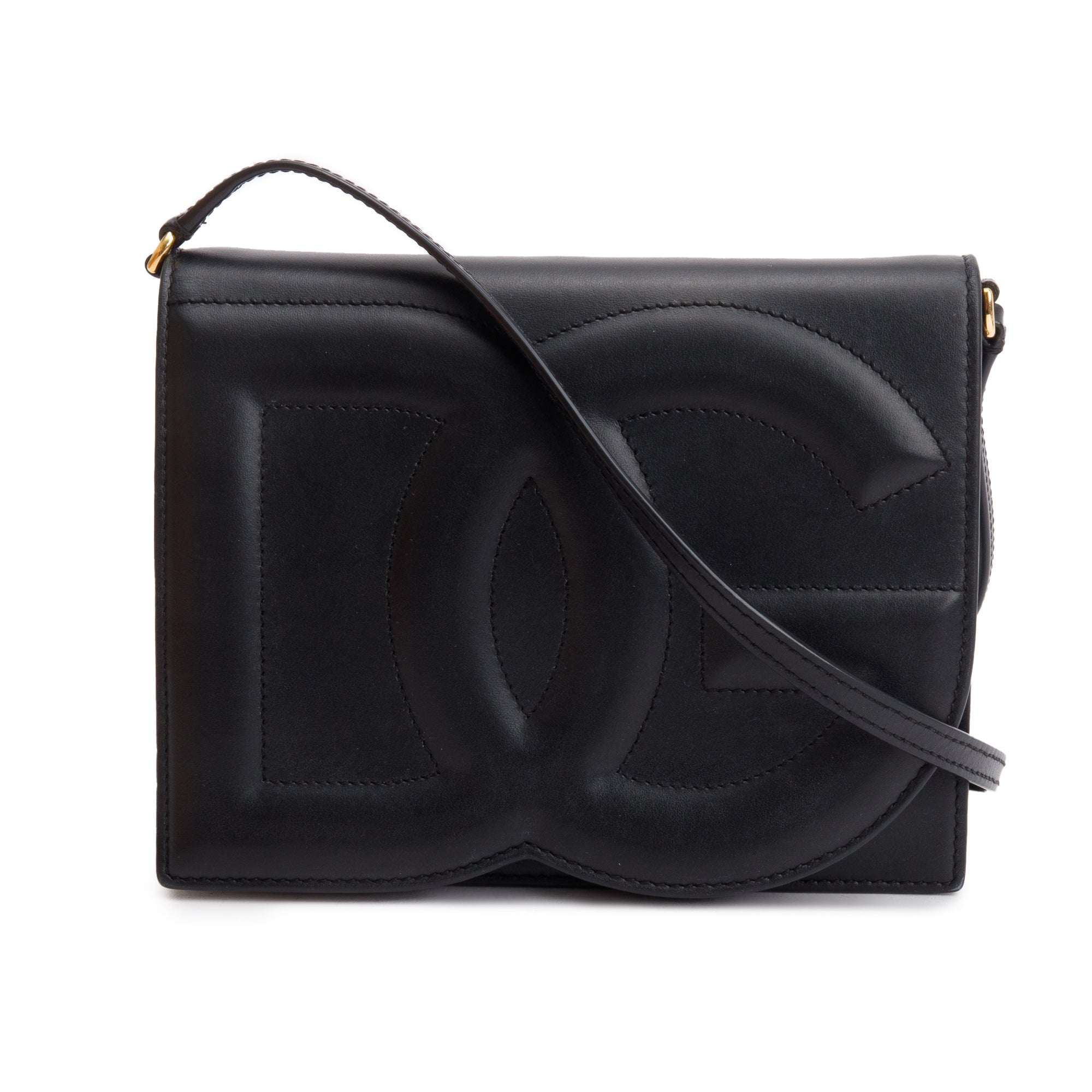 Dolce & Gabbana Black Calfskin Leather DG Logo Crossbody Bag