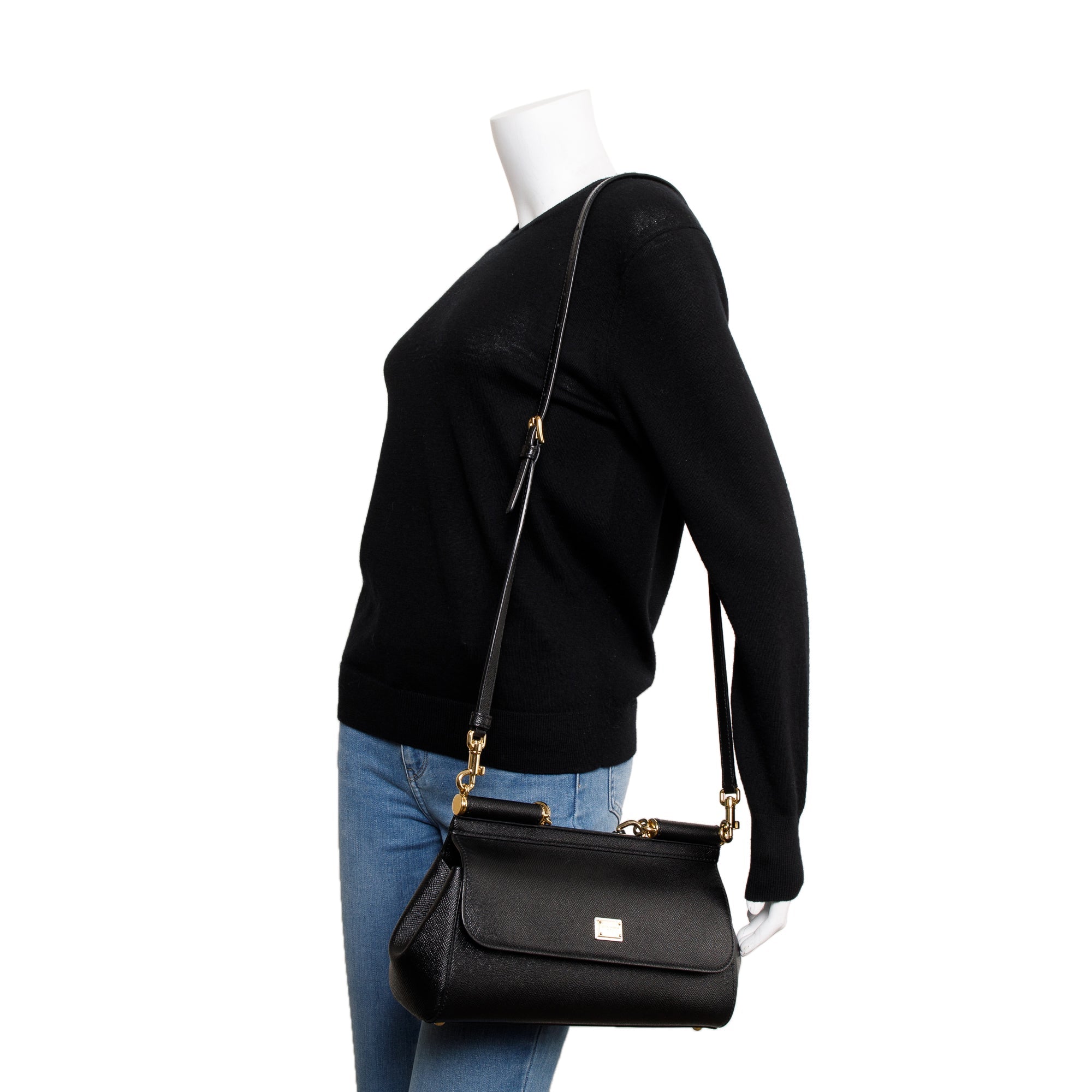 Dolce & Gabbana Black Calfskin Leather East West Miss Sicily Bag w/ Strap