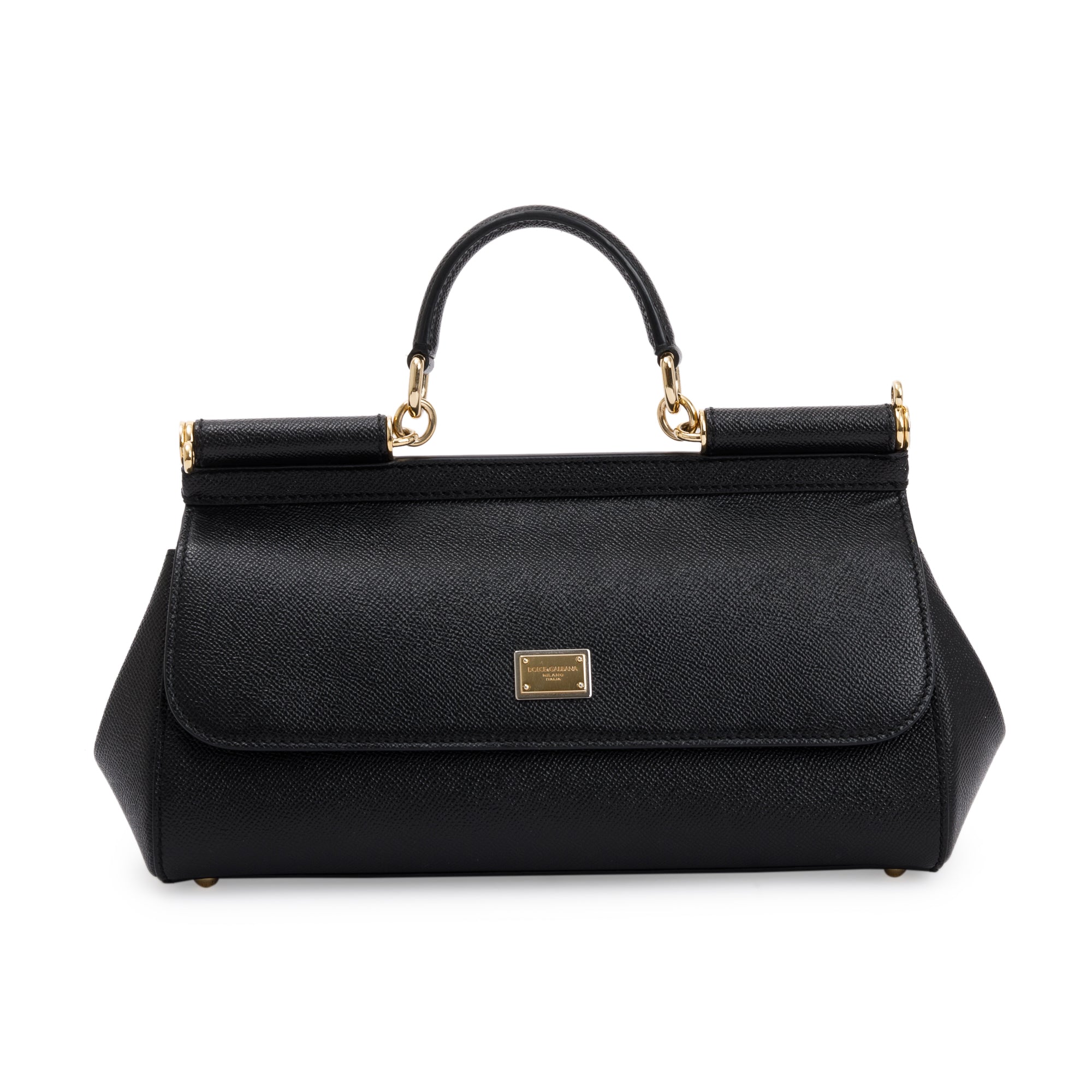 Dolce & Gabbana Black Calfskin Leather East West Miss Sicily Bag w/ Strap