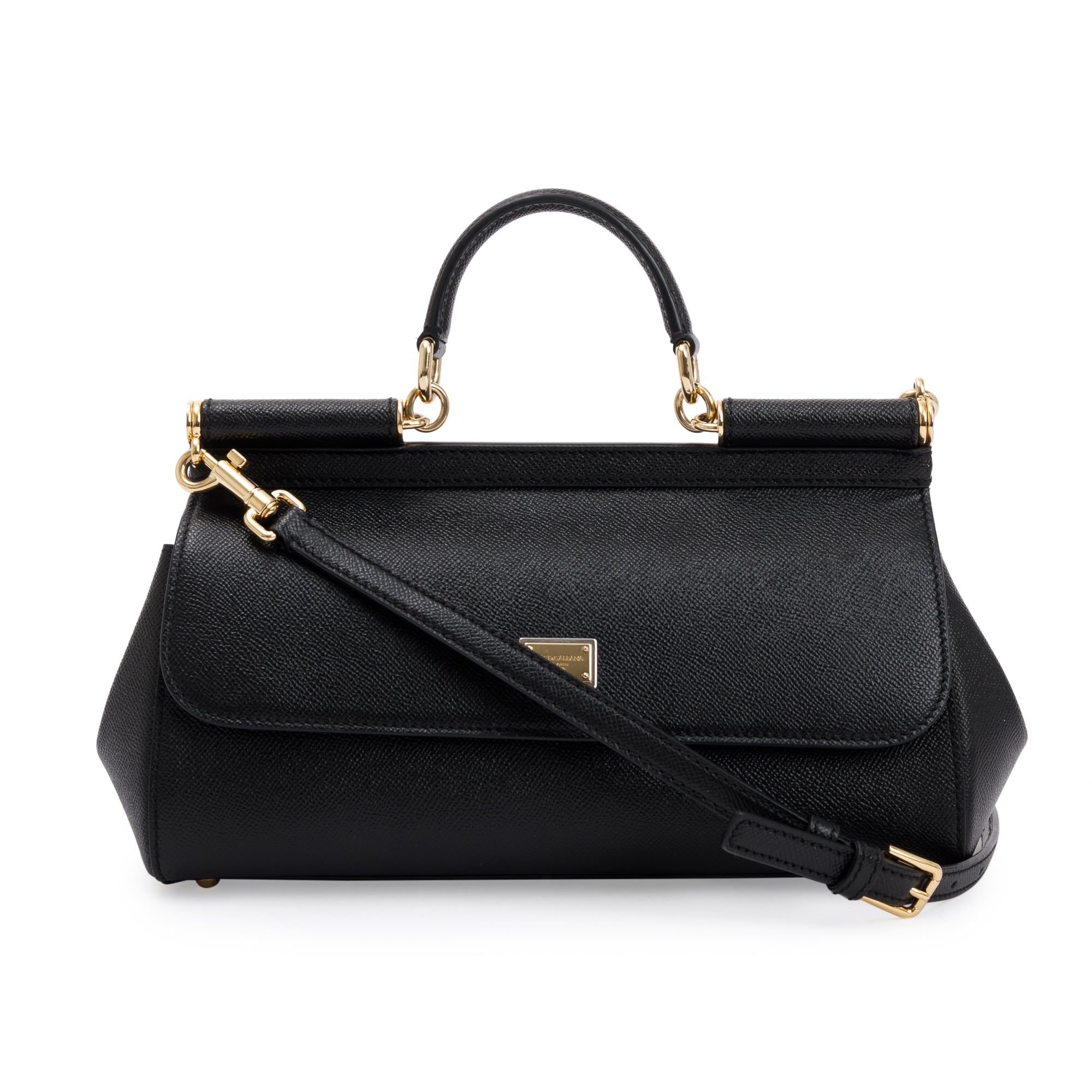 Dolce & Gabbana Black Calfskin Leather East West Miss Sicily Bag w/ Strap