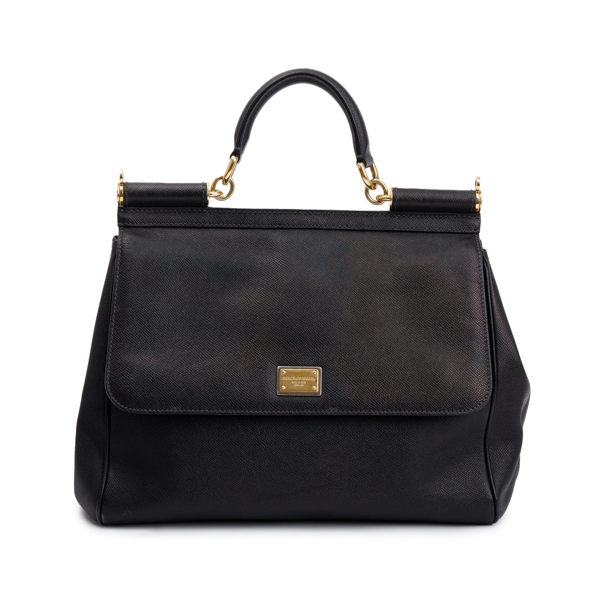 Dolce & Gabbana Black Leather Large Miss Sicily Bag w/ Strap & Authenticity Card