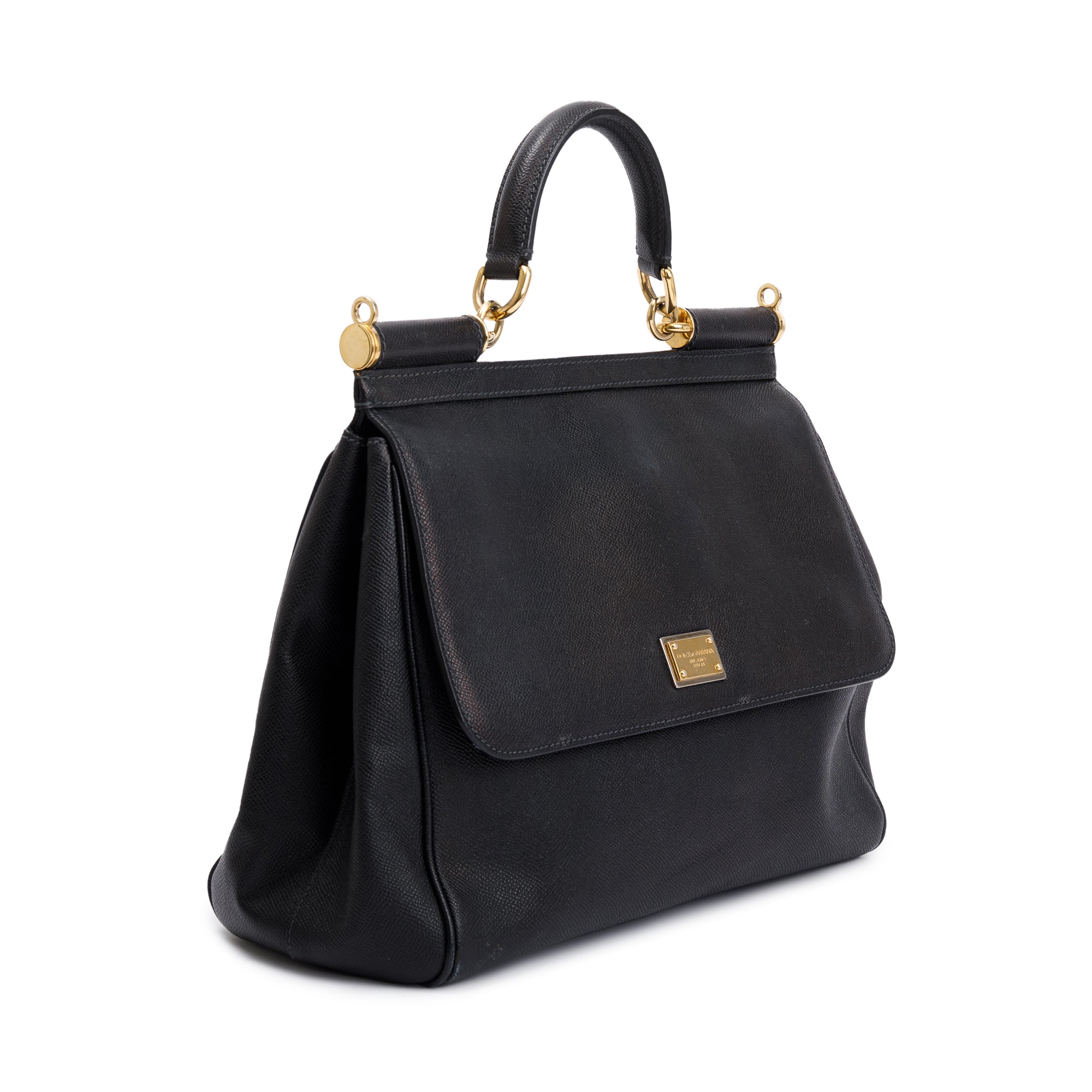 Dolce & Gabbana Black Leather Large Miss Sicily Bag w/ Strap & Authenticity Card