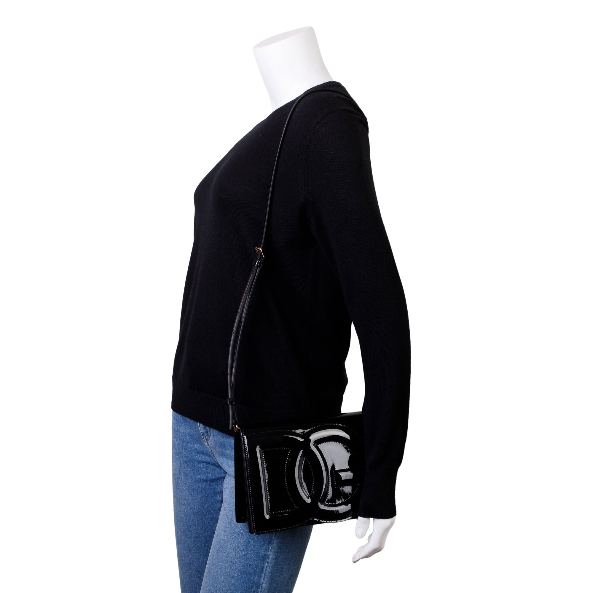 Dolce & Gabbana Black Patent Leather DG Logo Crossbody Bag w/ Box & Authenticity Card