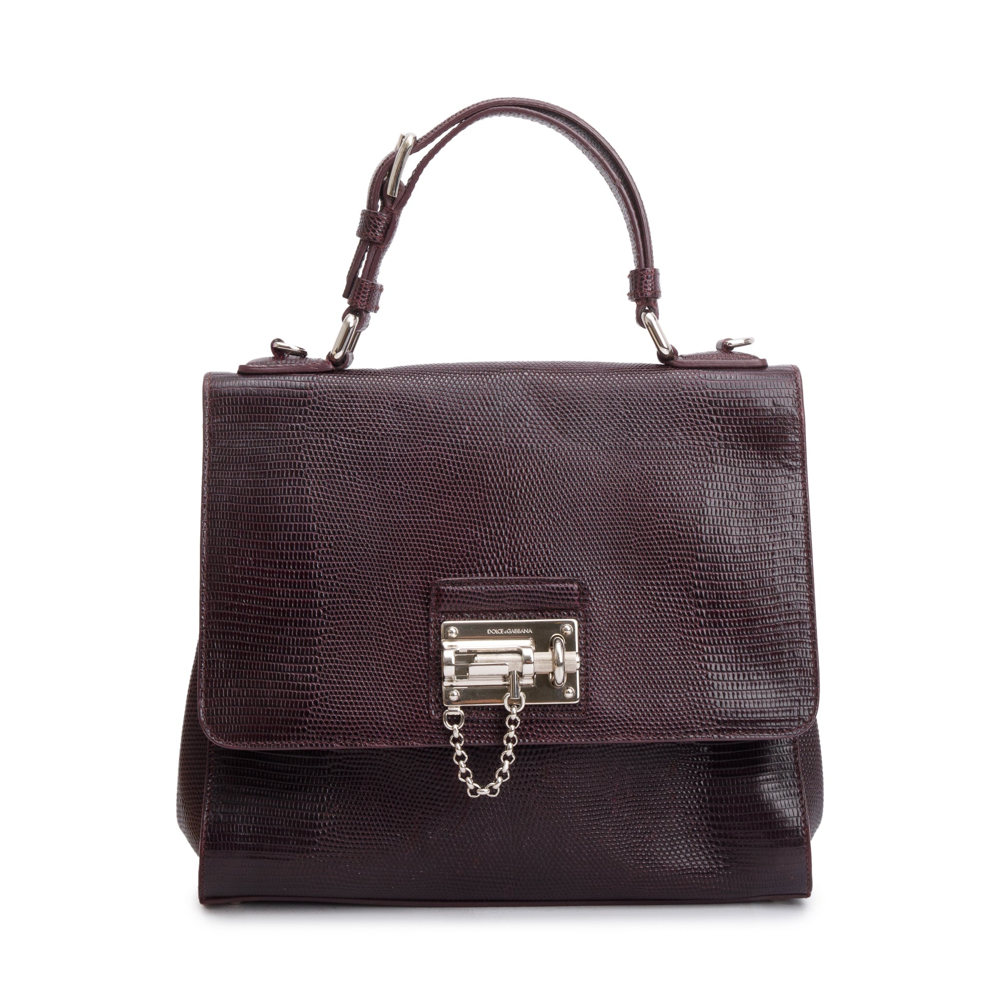 Dolce & Gabbana Burgundy Lizard Embossed Leather Medium Miss Monica Bag w/ Strap & Authenticity Card