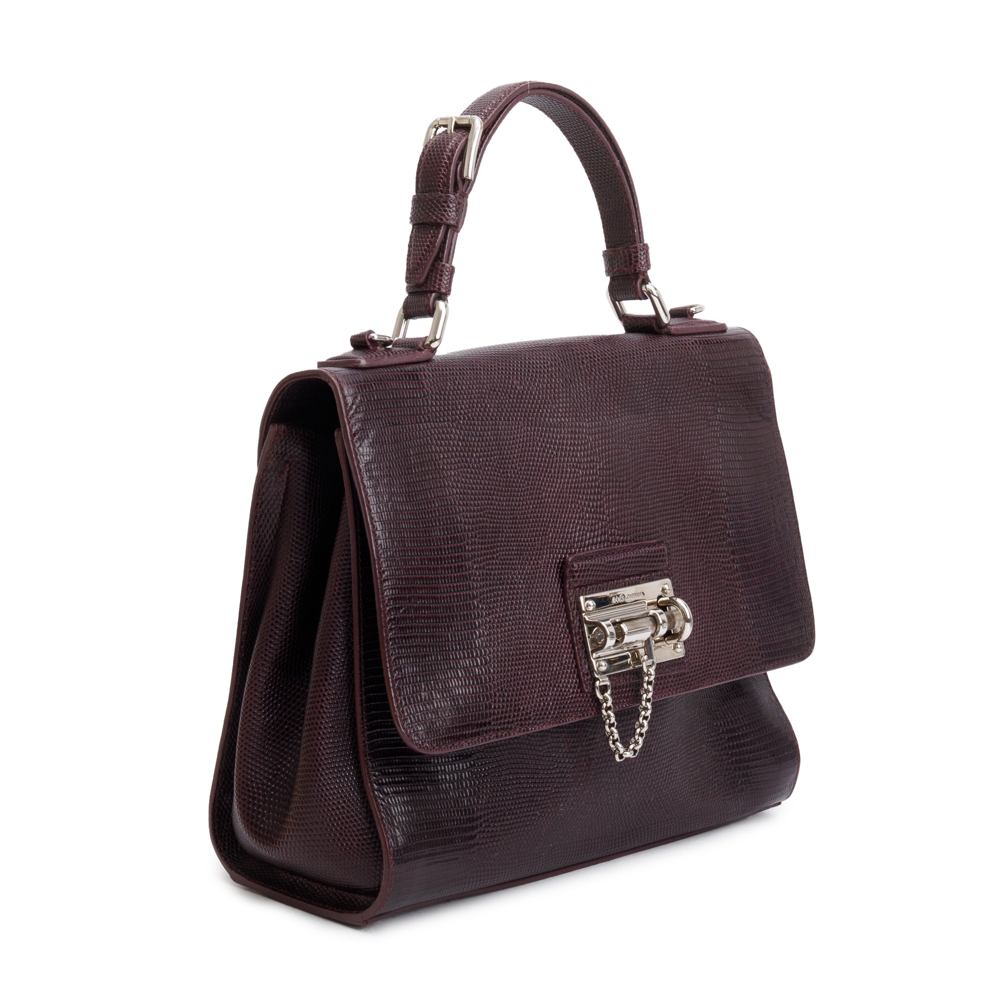 Dolce & Gabbana Burgundy Lizard Embossed Leather Medium Miss Monica Bag w/ Strap & Authenticity Card