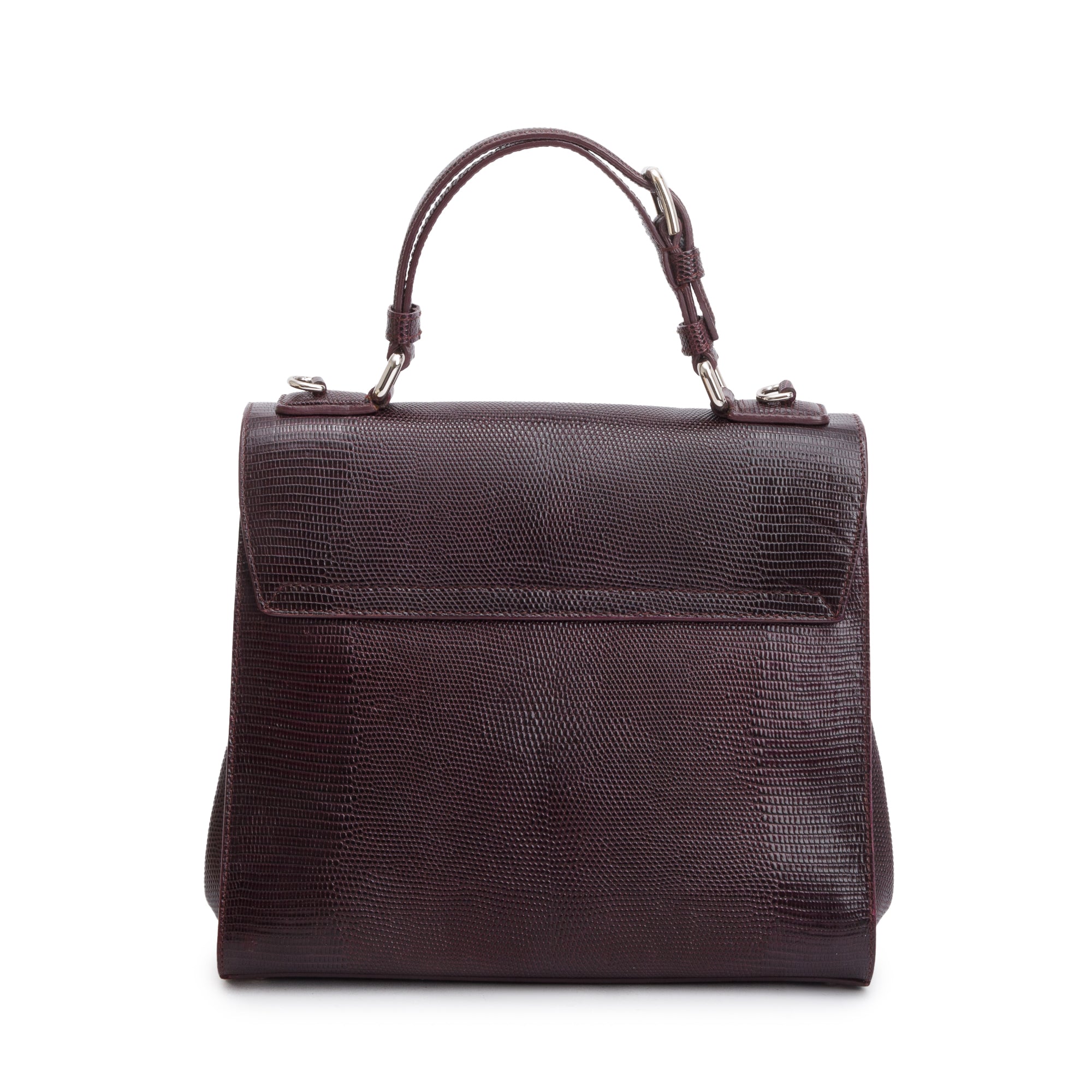 Dolce & Gabbana Burgundy Lizard Embossed Leather Medium Miss Monica Bag w/ Strap & Authenticity Card