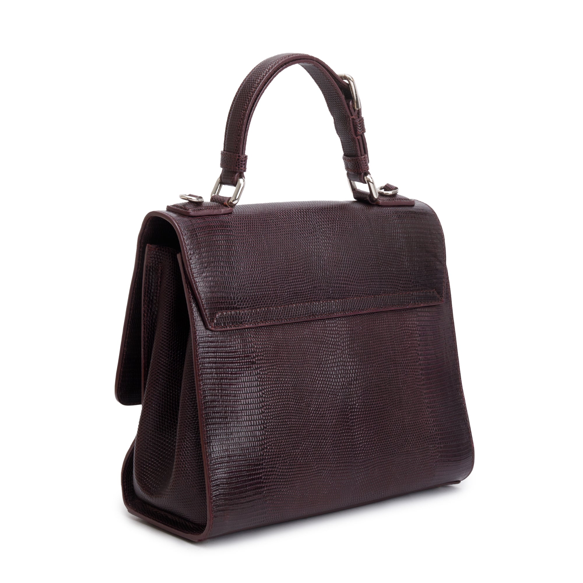 Dolce & Gabbana Burgundy Lizard Embossed Leather Medium Miss Monica Bag w/ Strap & Authenticity Card