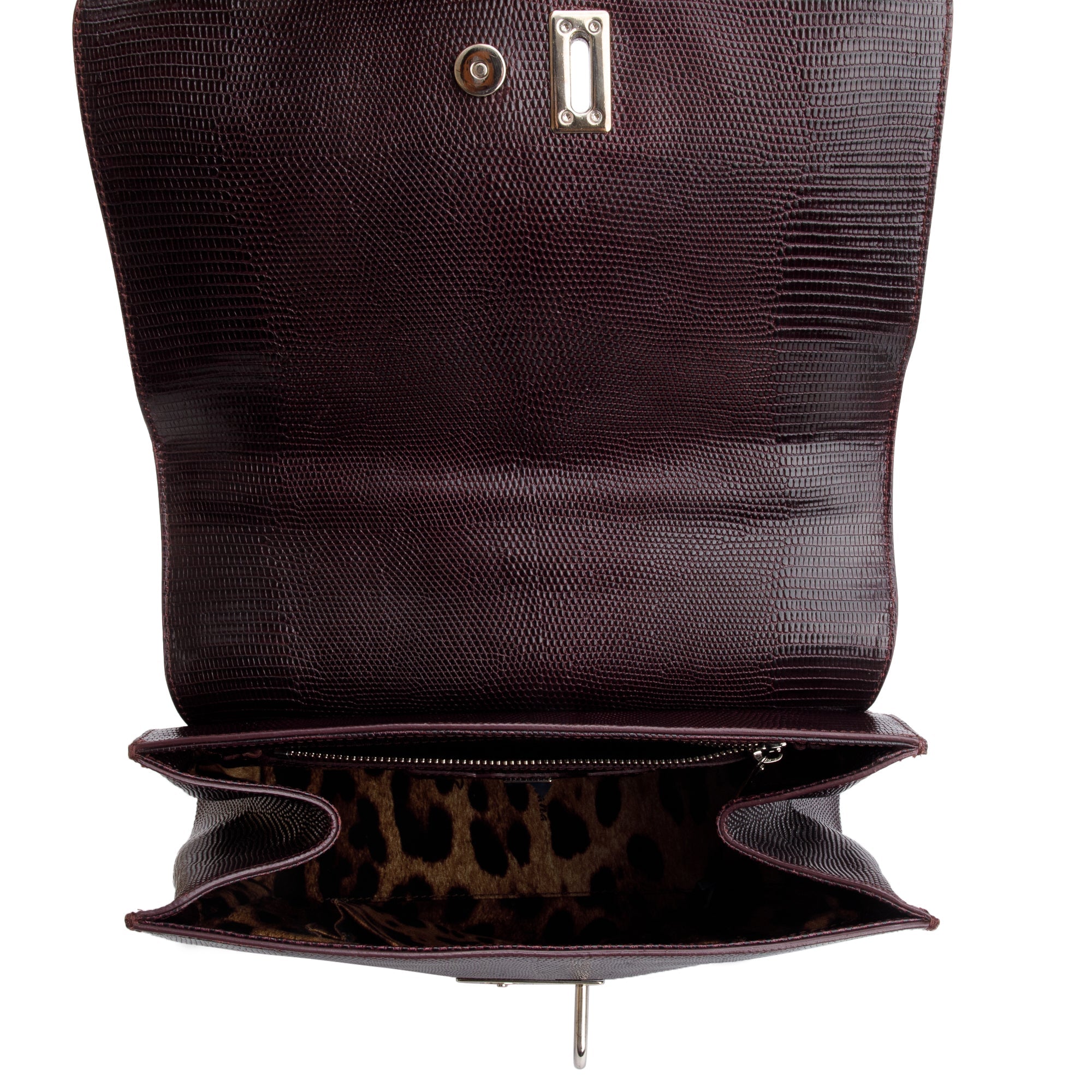 Dolce & Gabbana Burgundy Lizard Embossed Leather Medium Miss Monica Bag w/ Strap & Authenticity Card