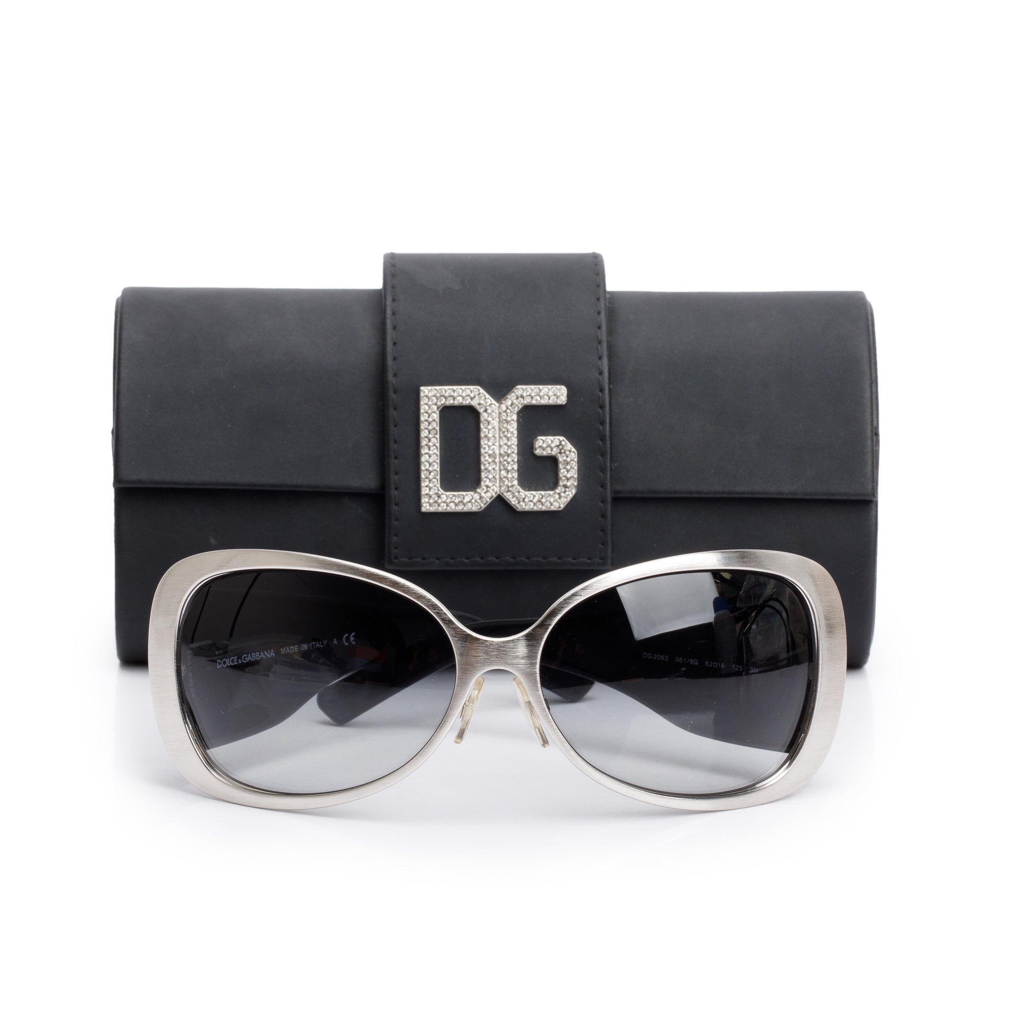Dolce & Gabbana DG2062 Silver Metal Black Acetate Oval Sunglasses w/ Case